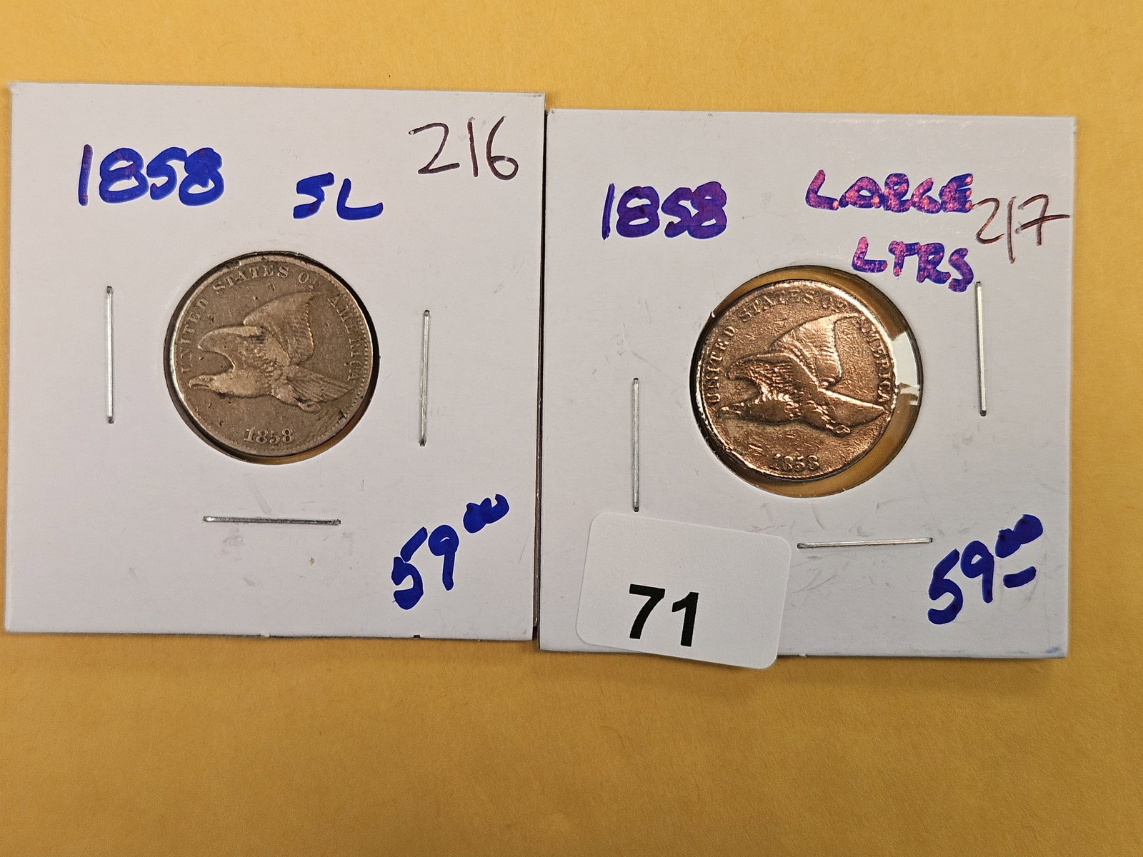 Two 1858 Flying Eagle Cents: Small and Large Letters versions