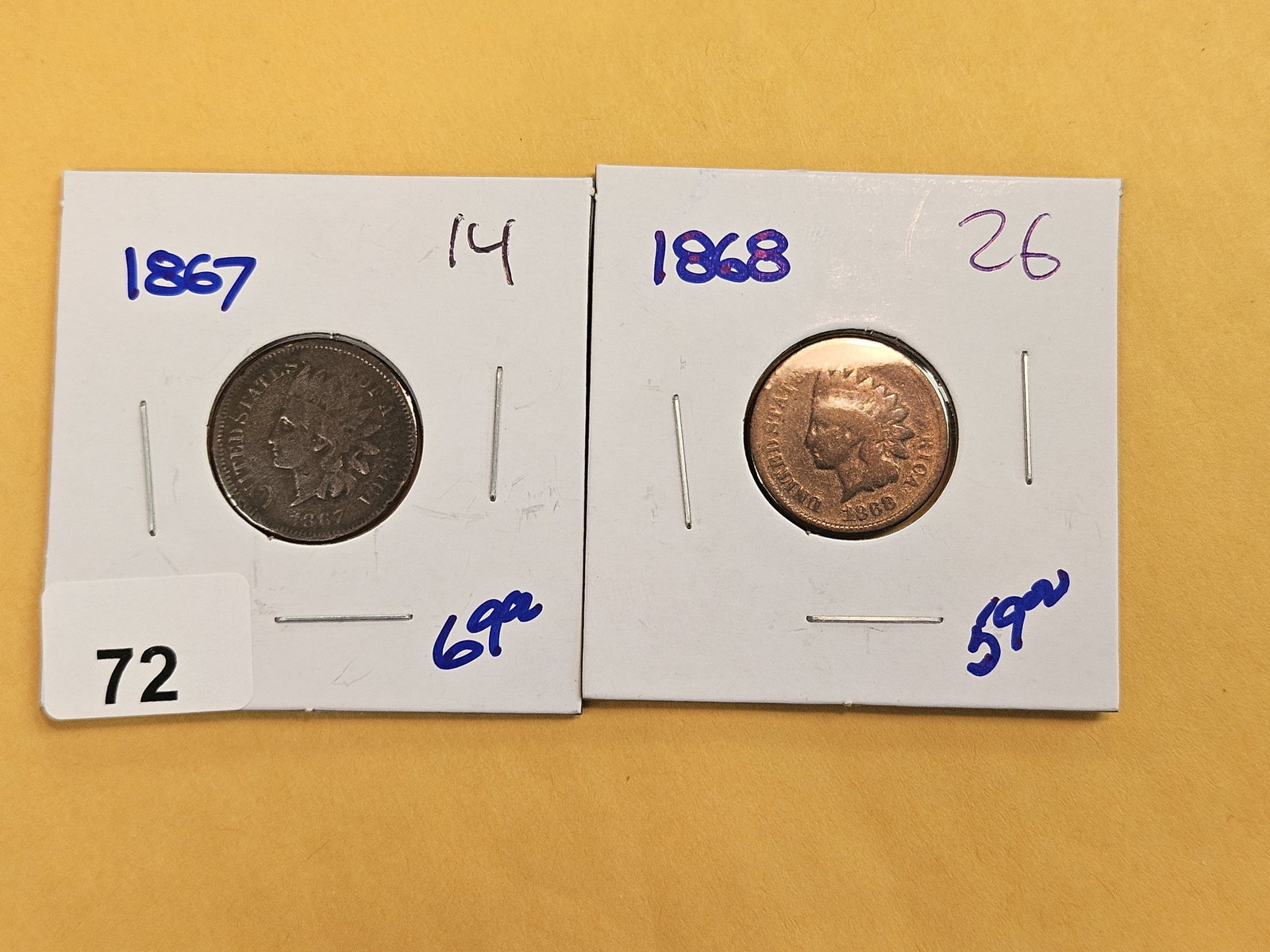 Two Semi-Key Indian Cents: 1867 and 1868
