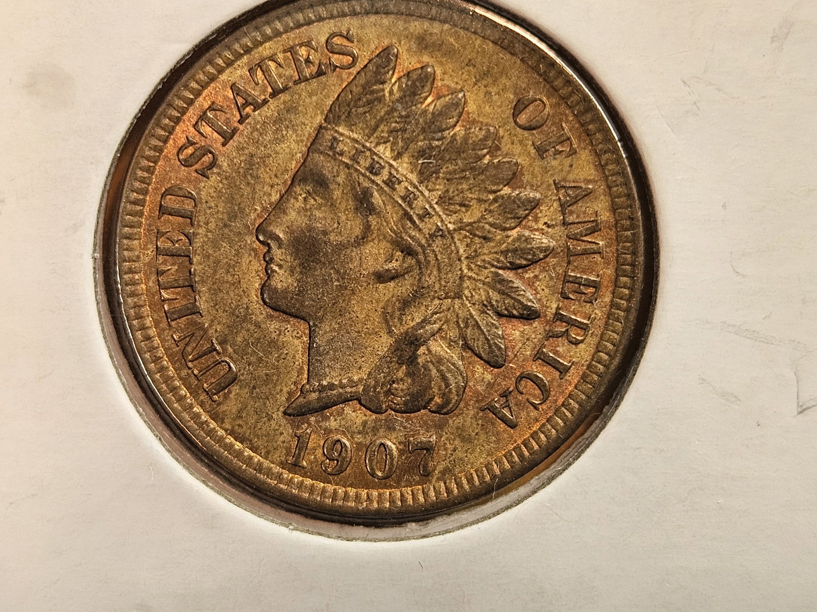 Red-Brown 1907 Indian Cent: Uncirculated - details