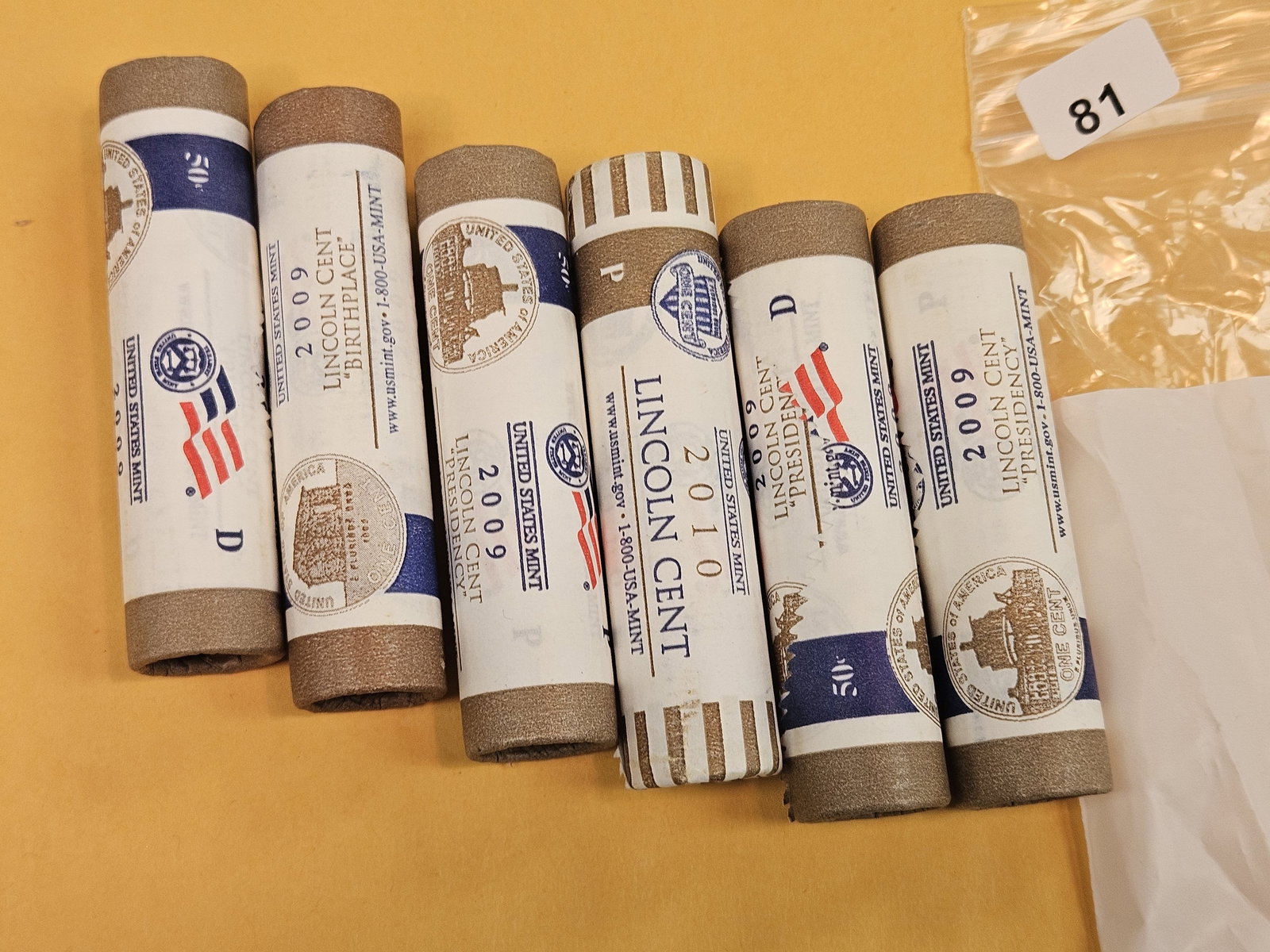 Six MINT-Wrapped rolls of Lincoln cents: All 2009