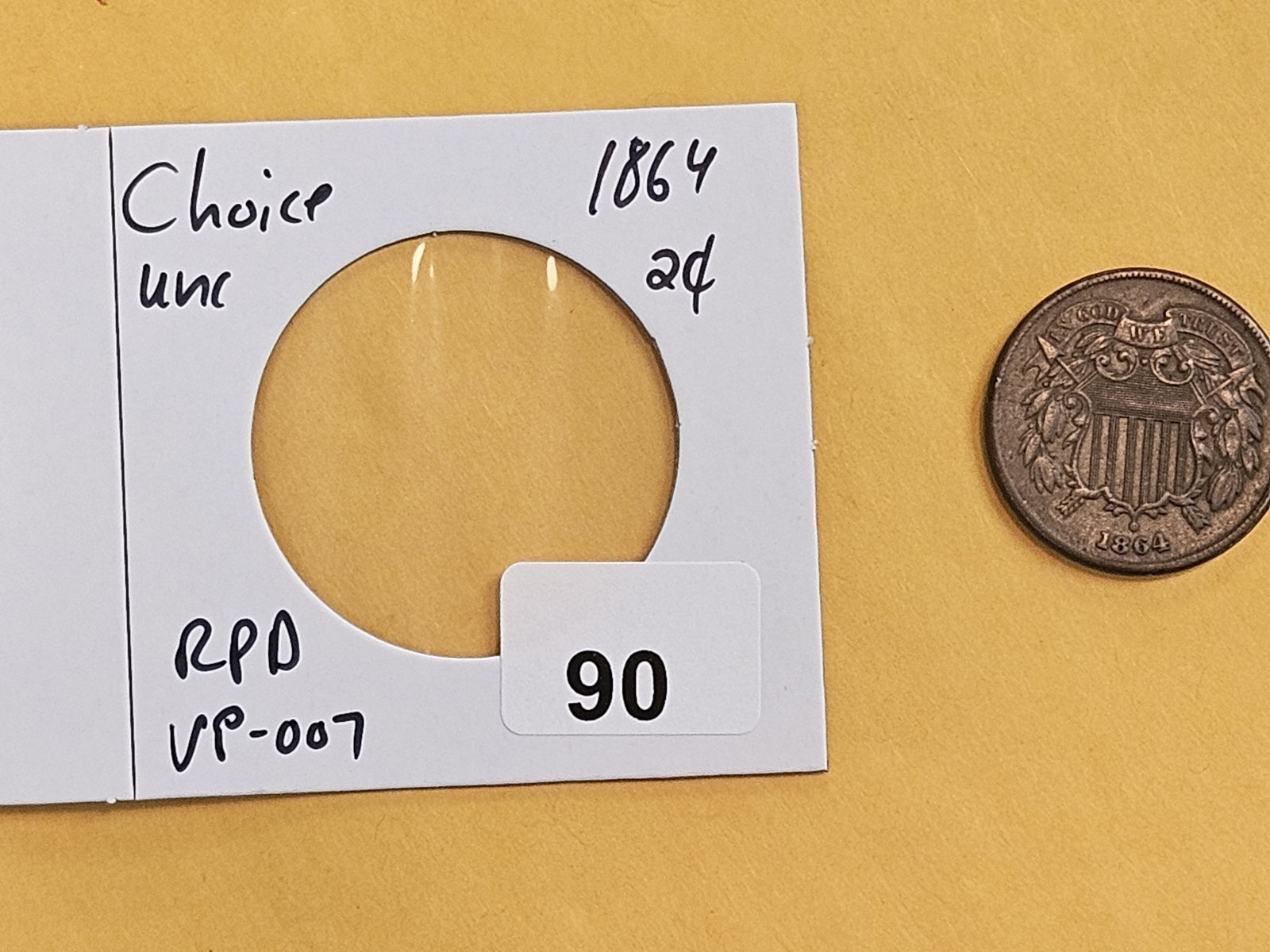 * Variety! Choice Uncirculated 1864 Two Cent piece - 2