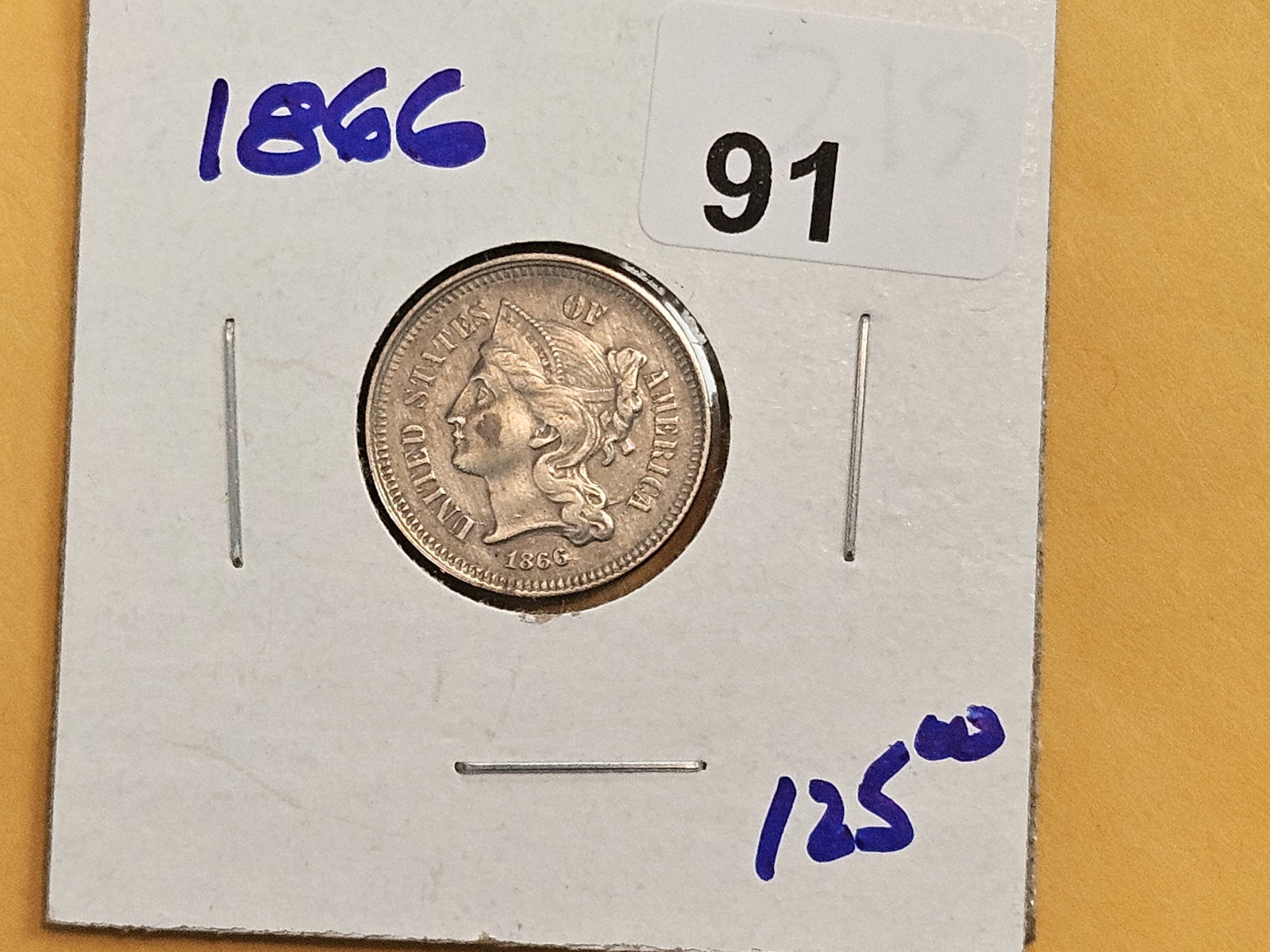 Bright 1866 Three Cent Nickel - 2