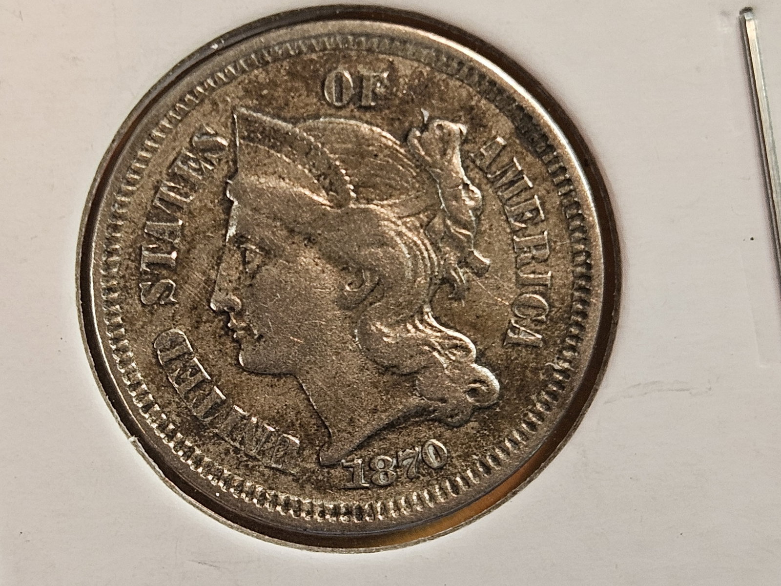 1870 Three Cent Nickel: In Very Fine plus - details