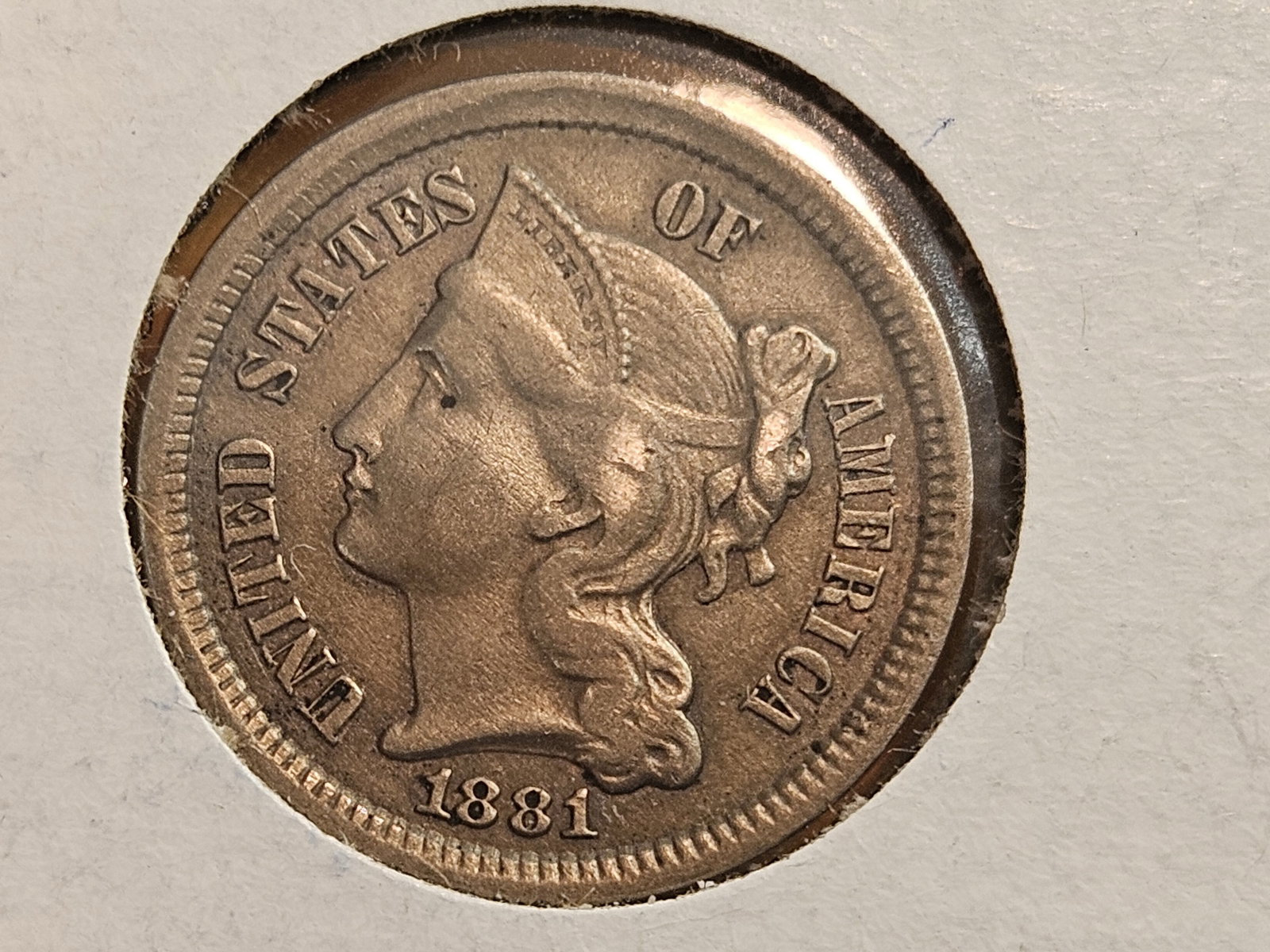 1881 Three Cent Nickel: In Very Fine plus