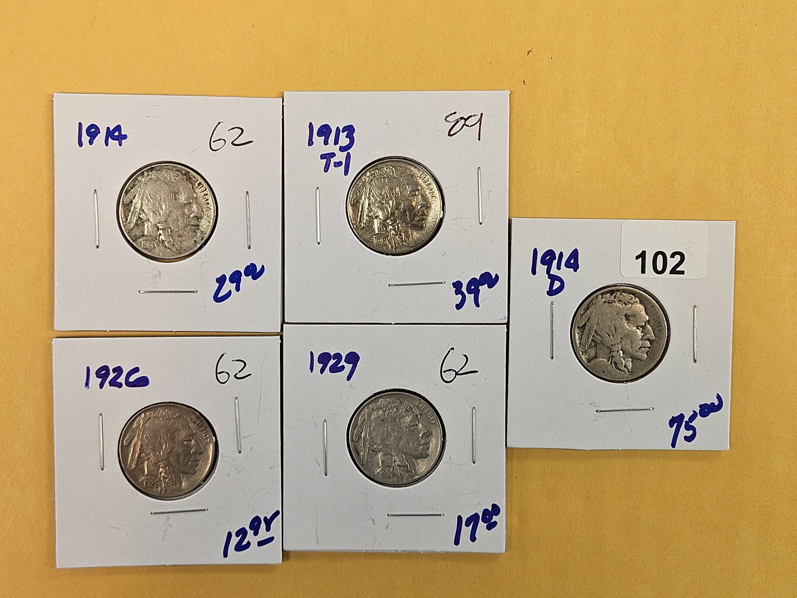 Five mixed Buffalo Nickels: Mixed