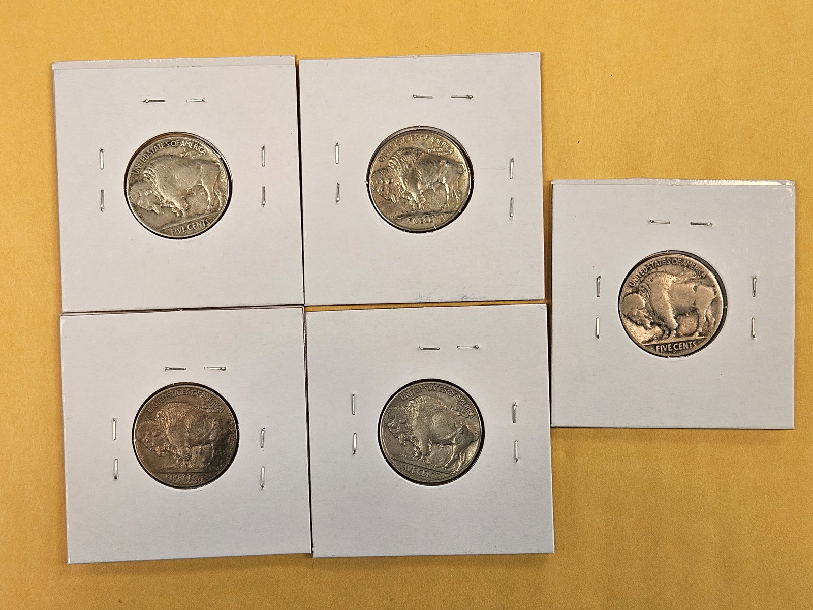 Five mixed Buffalo Nickels - 3