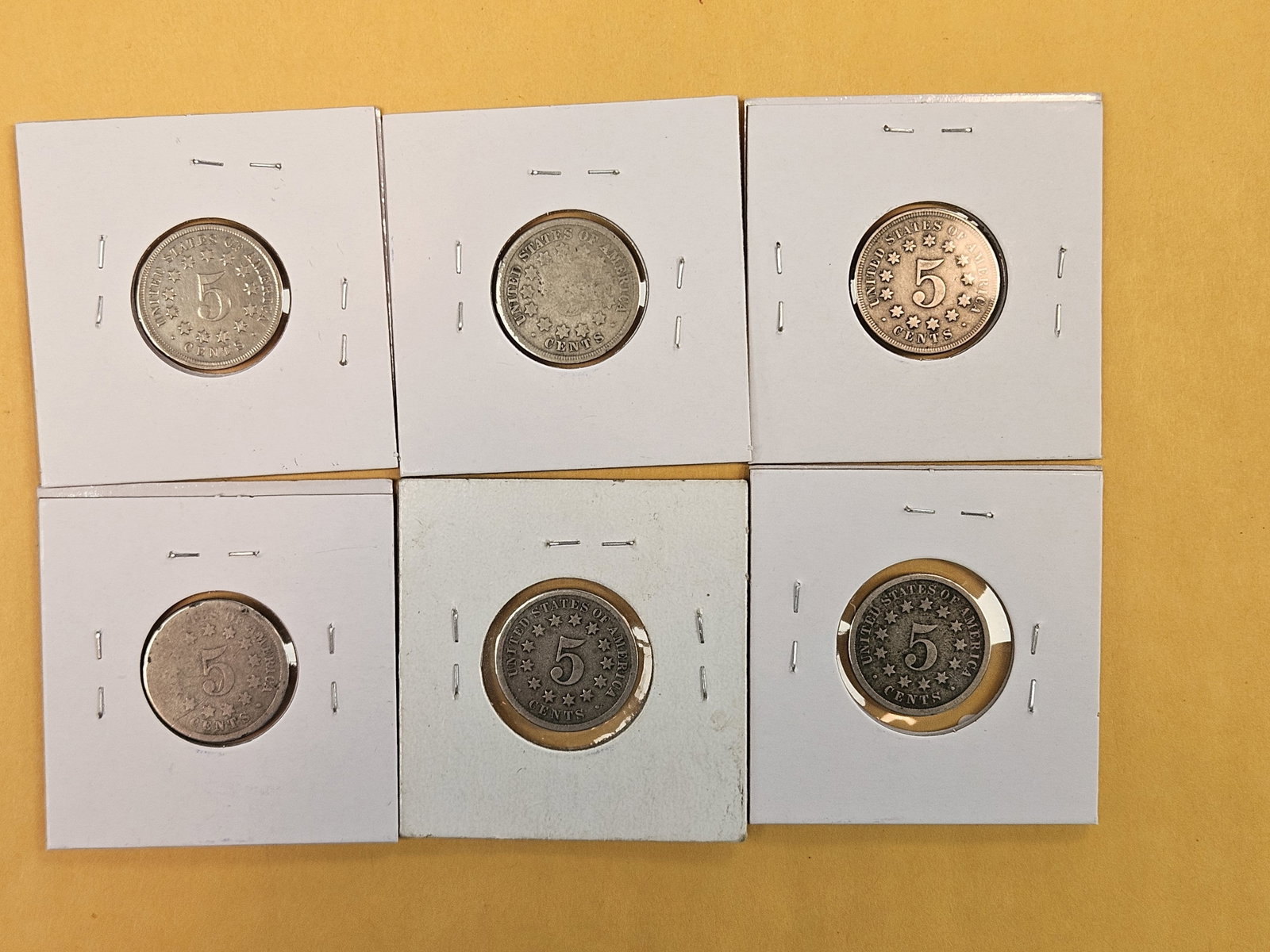 Six mixed Shield Nickels - 3
