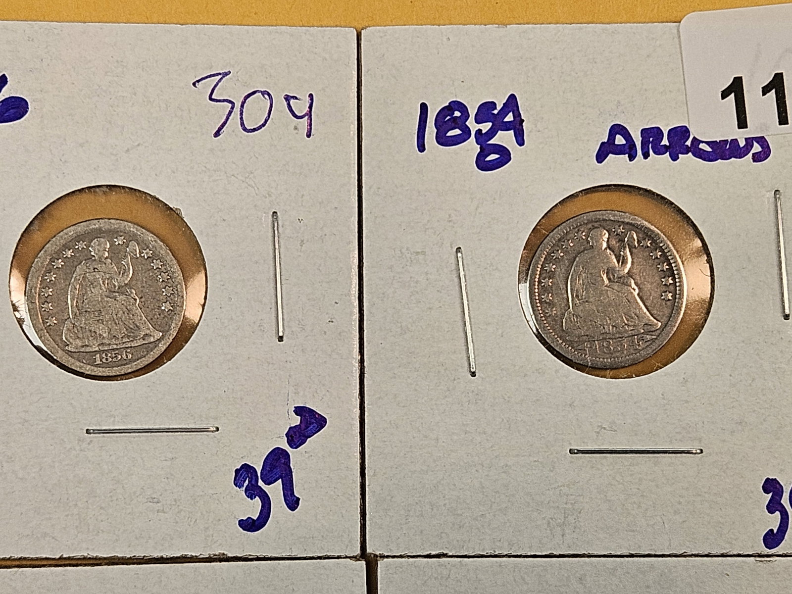 Four mixed Seated Liberty silver Half Dimes - 2