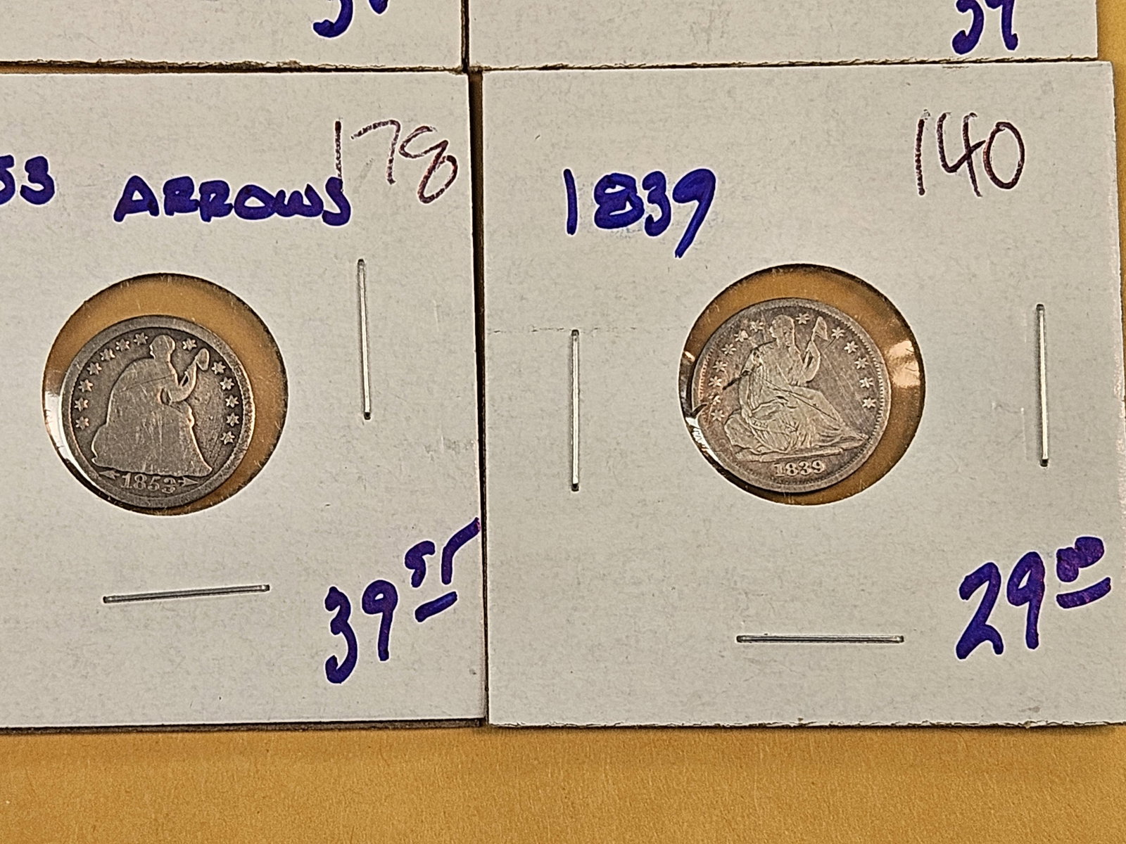 Four mixed Seated Liberty silver Half Dimes - 3