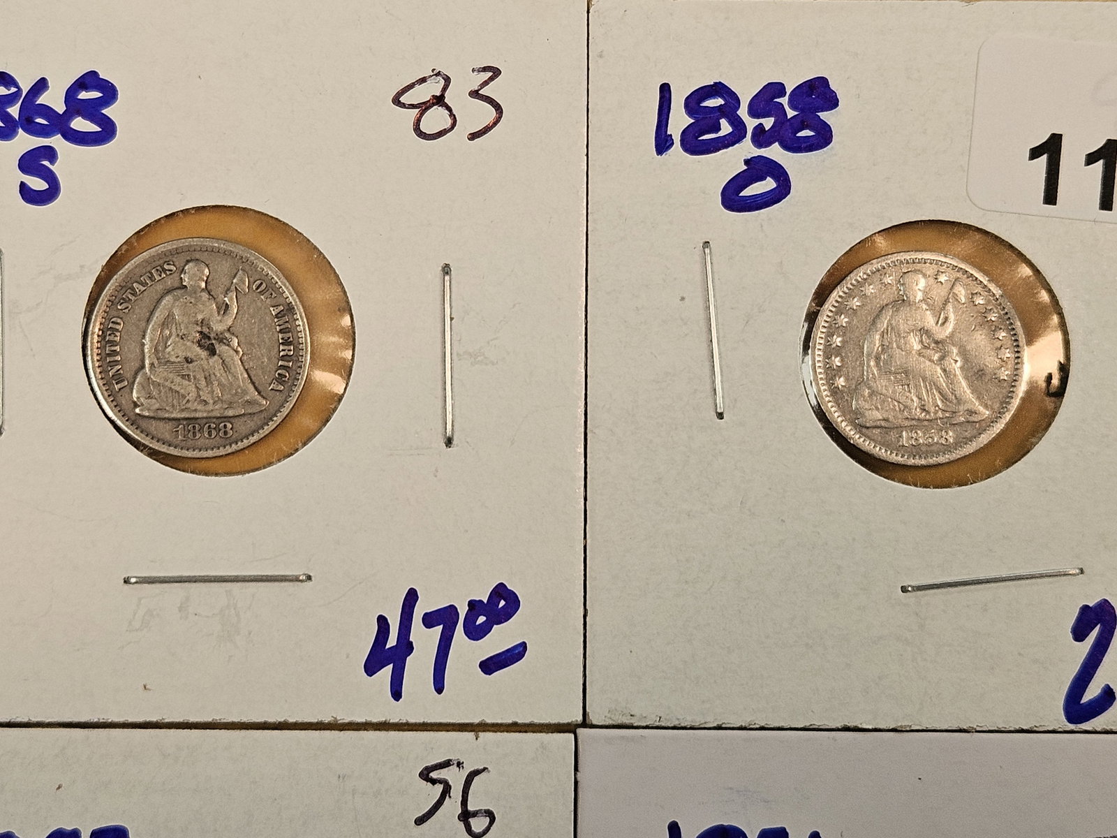 Four mixed Seated Liberty silver Half Dimes - 2