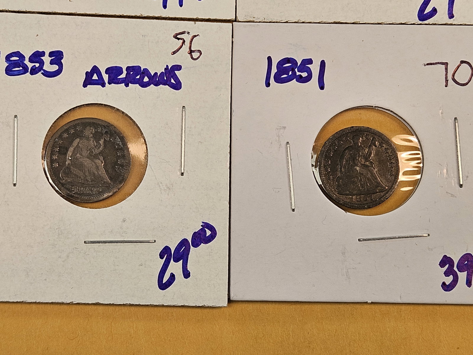 Four mixed Seated Liberty silver Half Dimes - 3