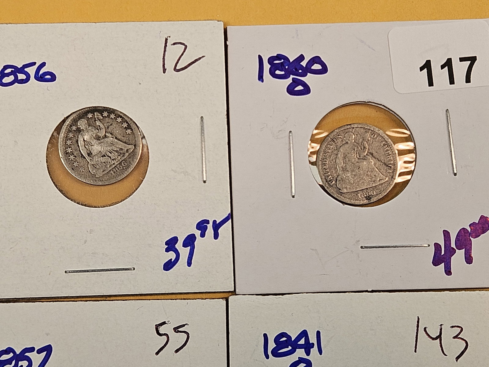 Four mixed Seated Liberty silver Half Dimes - 2