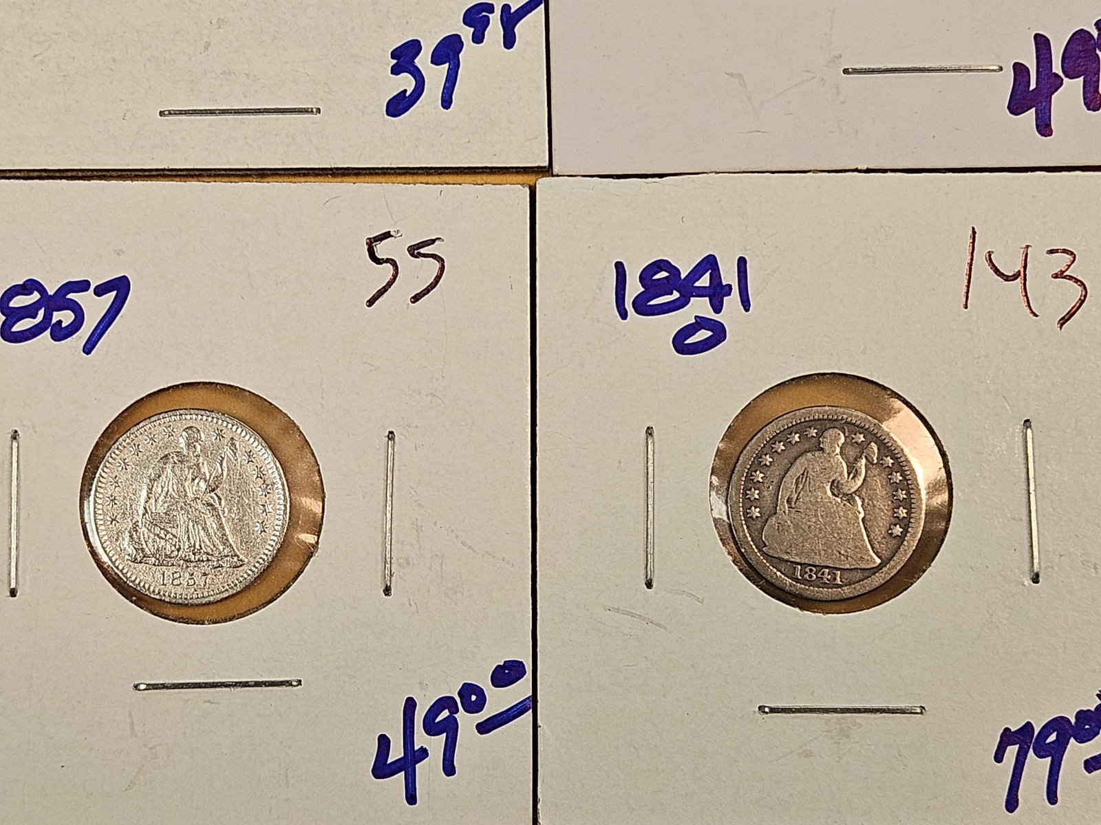 Four mixed Seated Liberty silver Half Dimes - 3