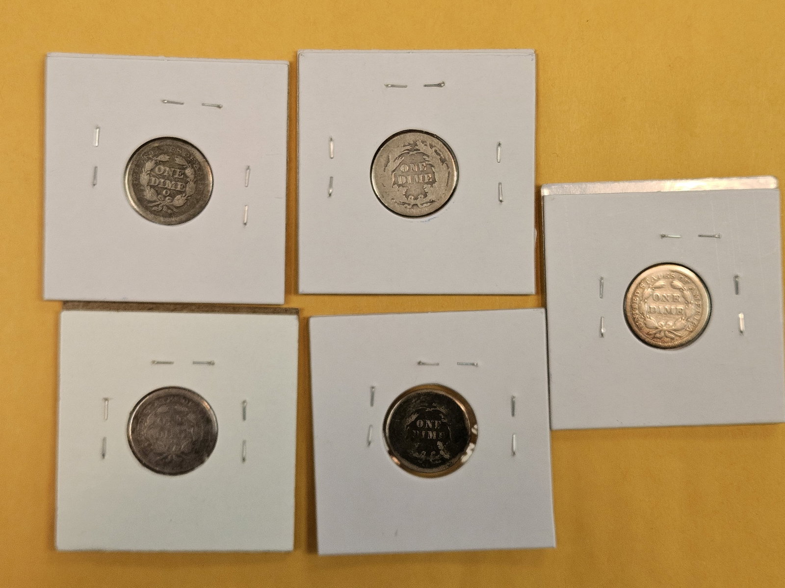 Five mixed Seated Liberty Silver Dimes - 2