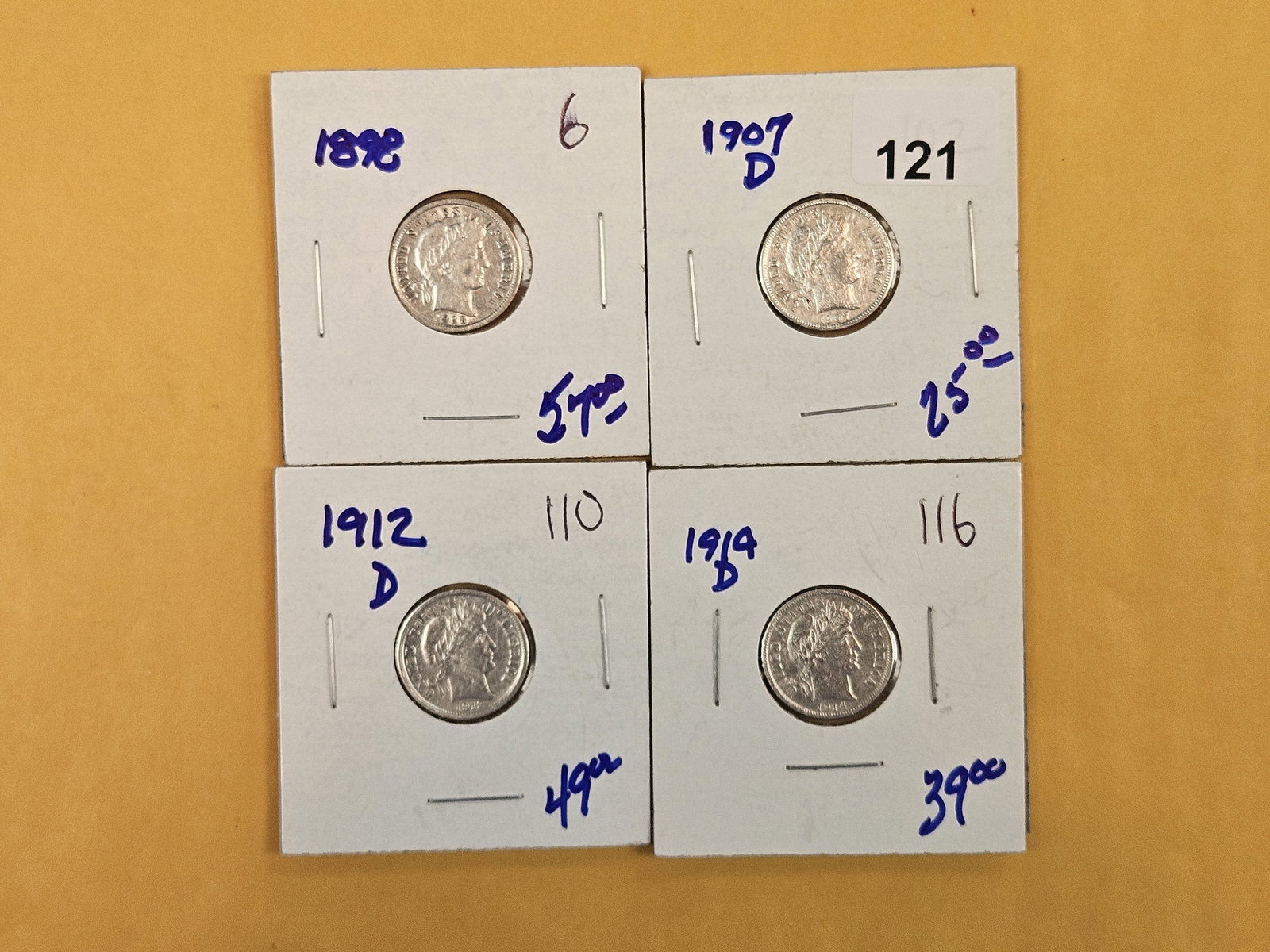 Four mixed Silver Barber Dimes: All in Very Fine to Extra Fine. All with surface issues