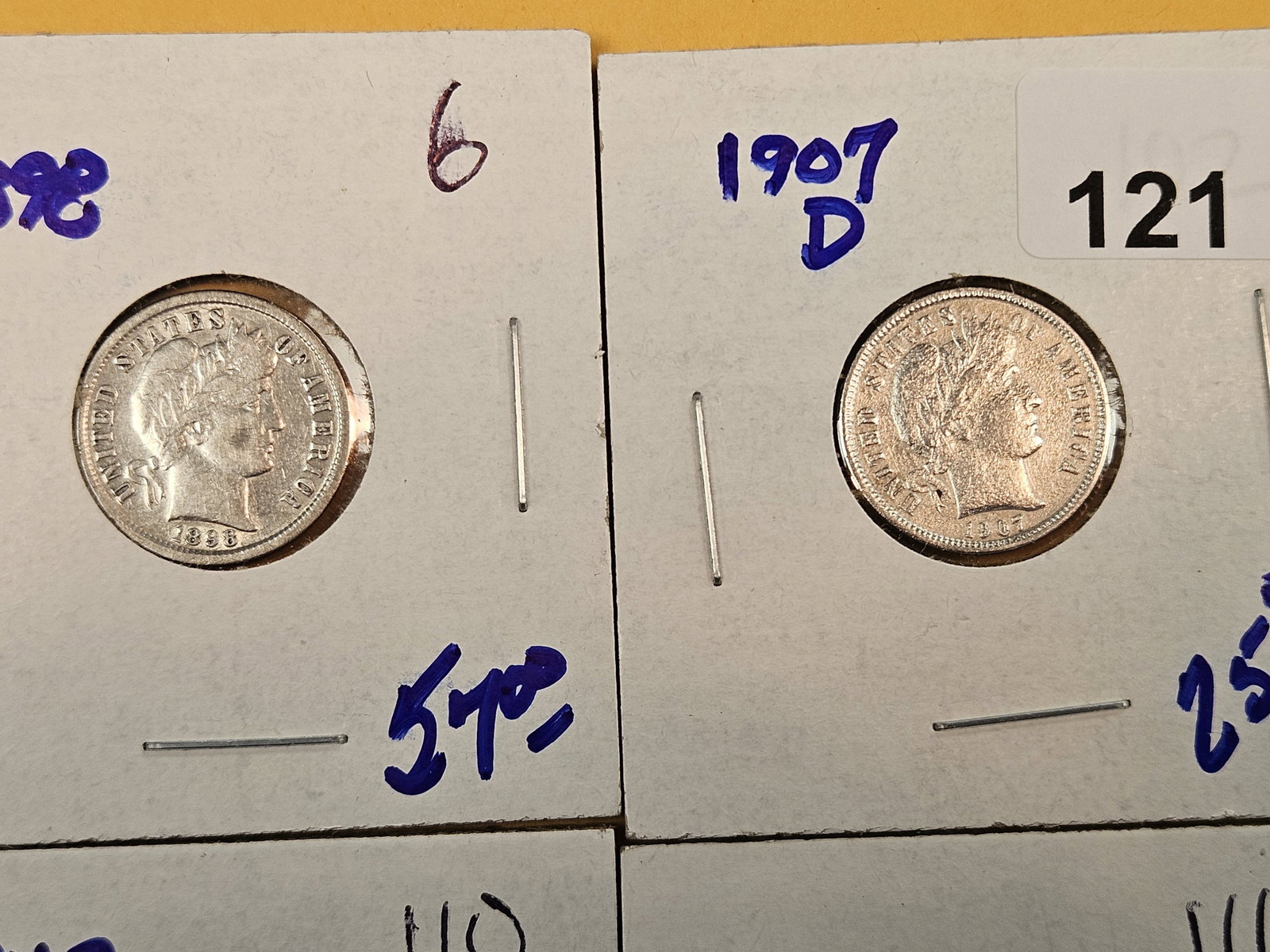 Four mixed Silver Barber Dimes - 2