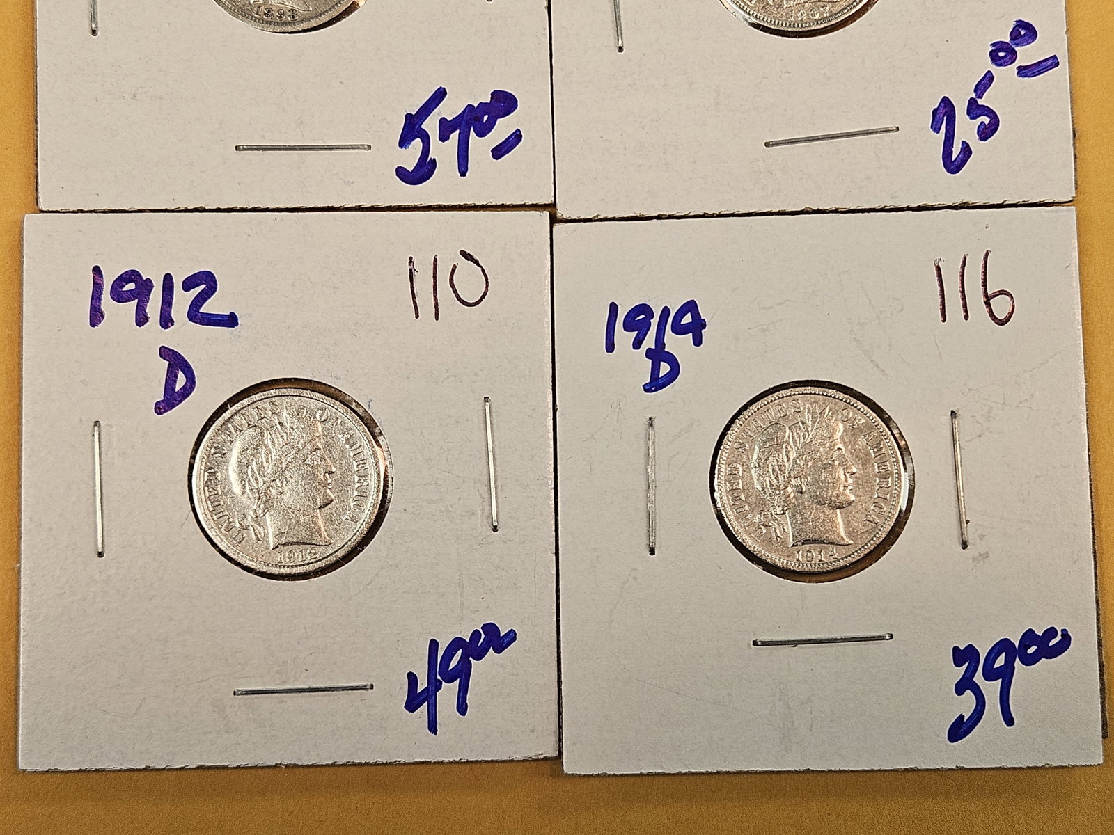 Four mixed Silver Barber Dimes - 3
