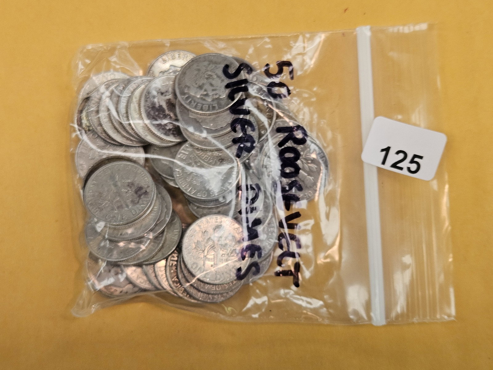 Fifty silver Roosevelt Dimes: Mixed