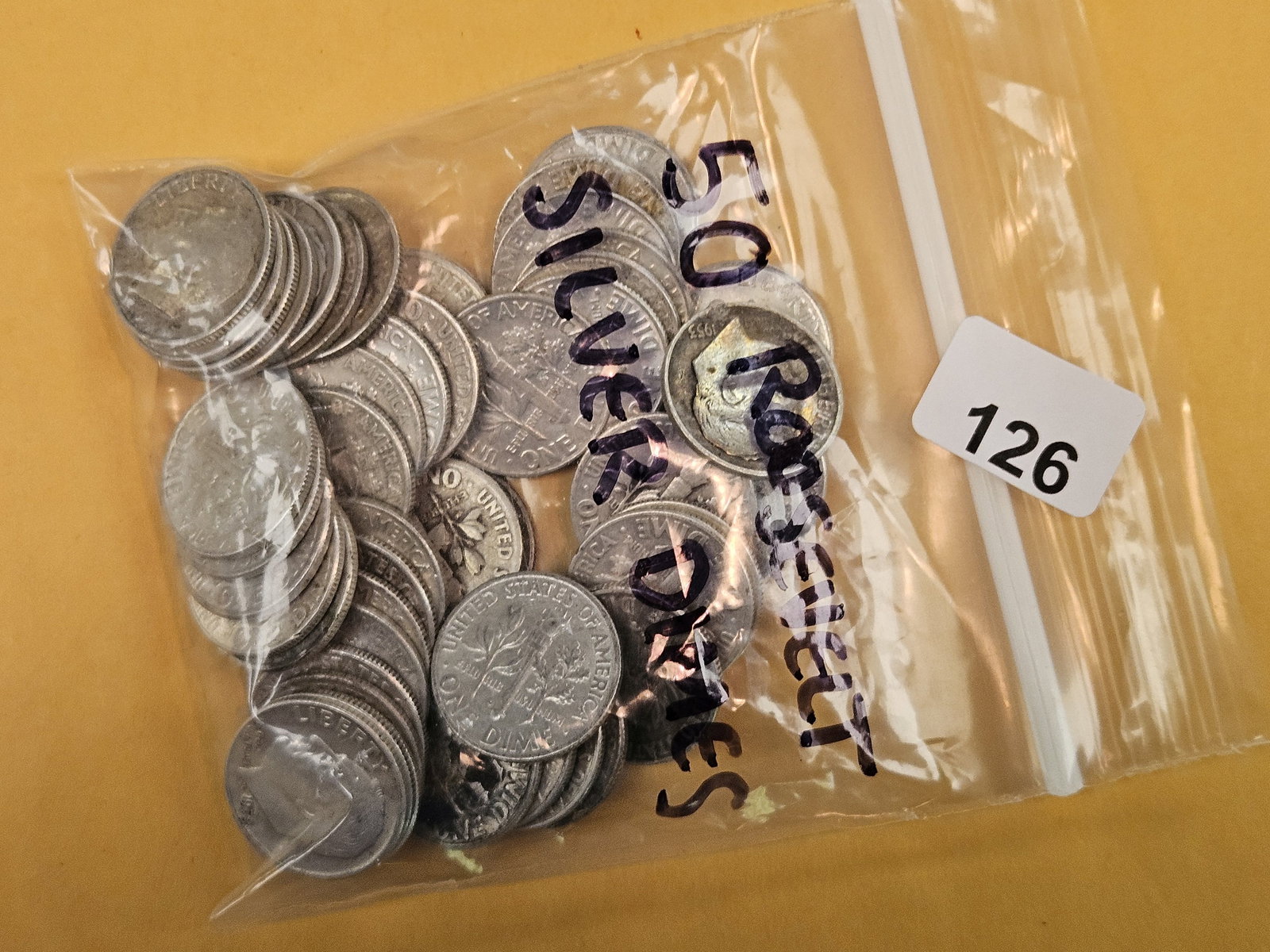 Fifty silver Roosevelt Dimes: Mixed