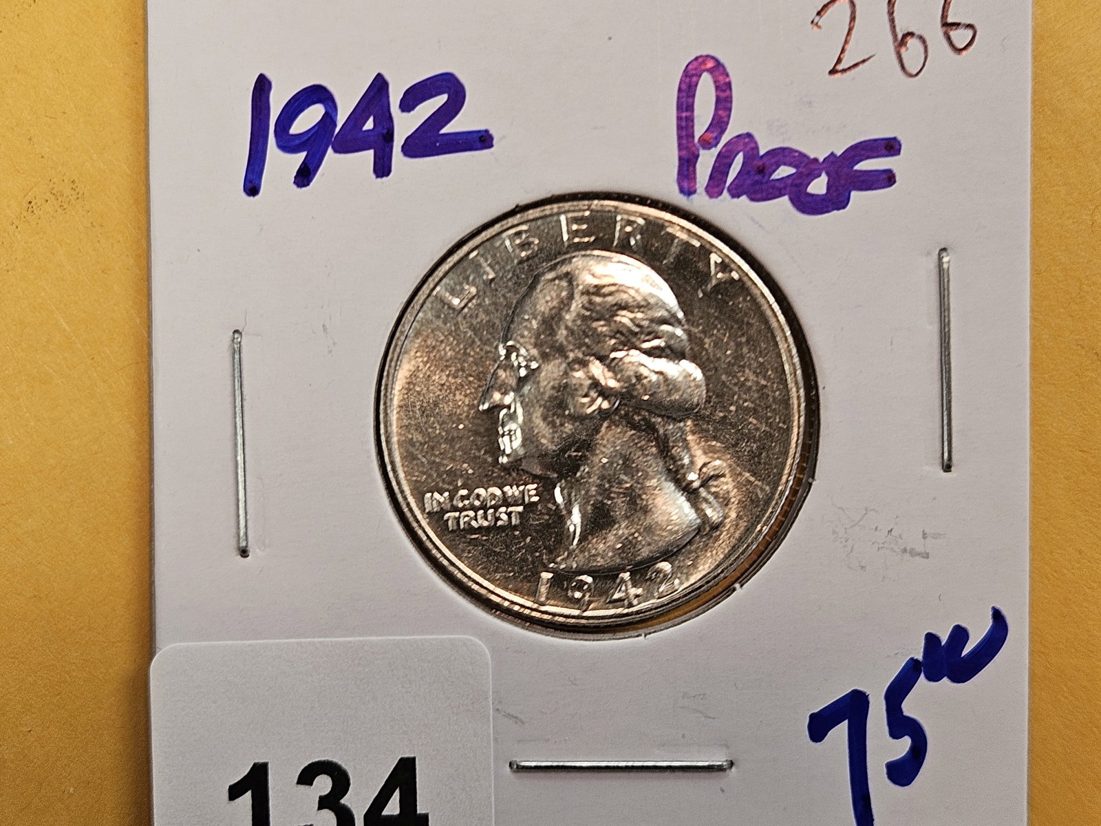 Proof 1942 silver Washington Quarter: Lightly impaired