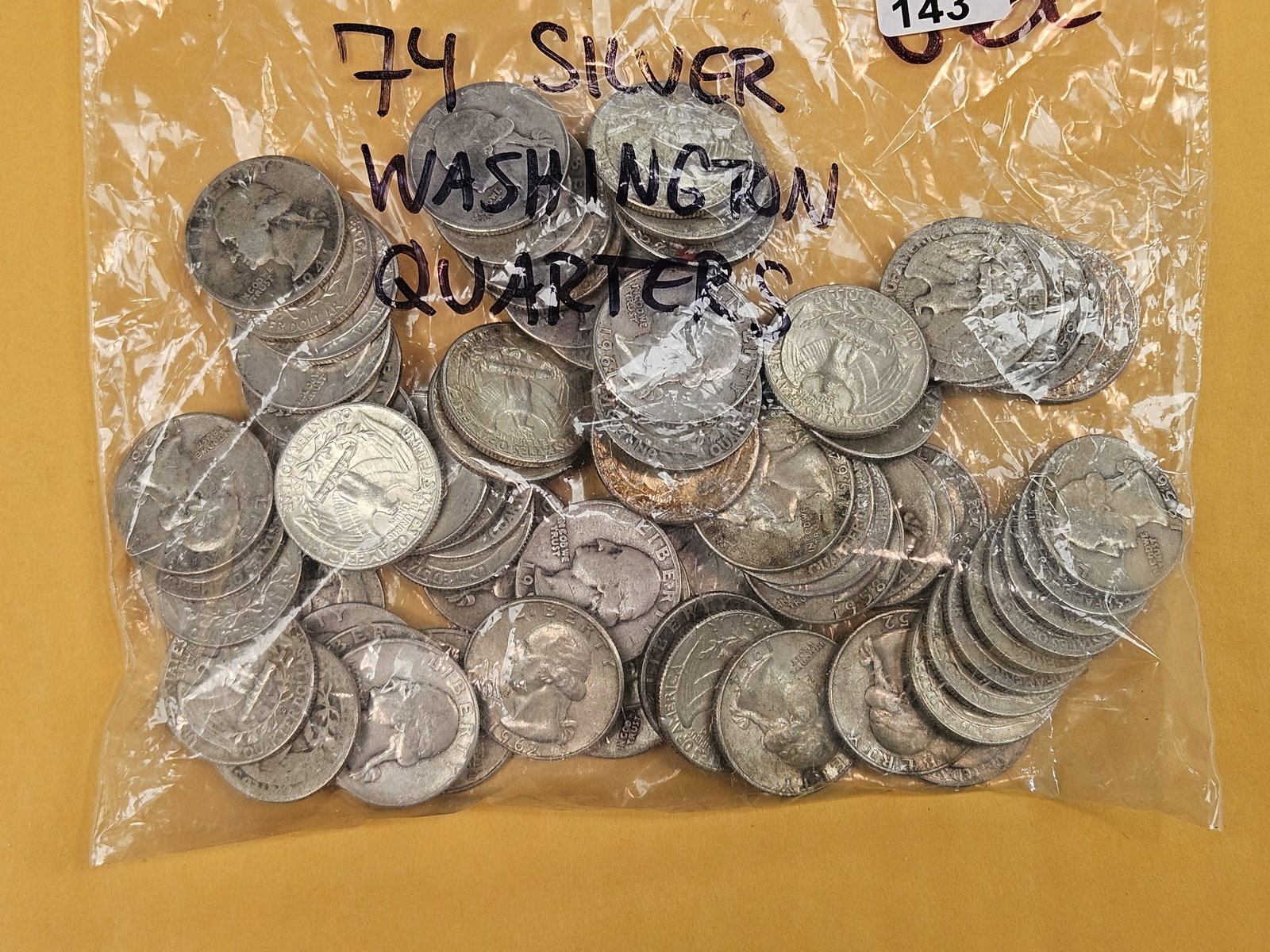 SEVENTY-FOUR mixed Silver Washington Quarters: Circulated