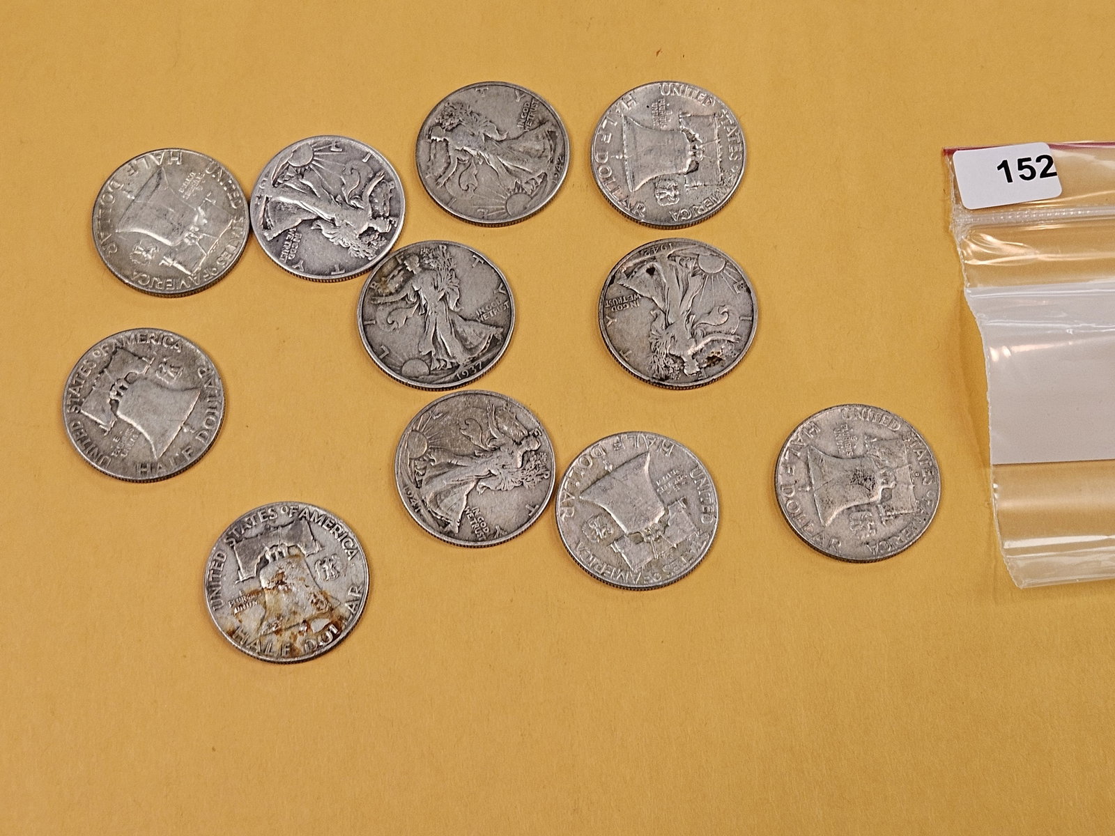 Eleven mixed silver Franklin half dollars - 2