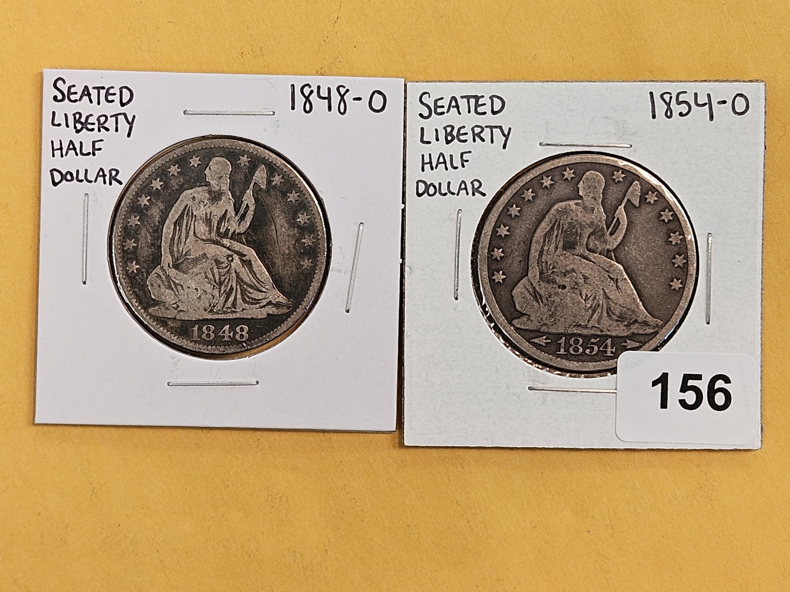 Two New Orleans-minted silver Seated Liberty Half Dollars: 1848-O and 1854-O