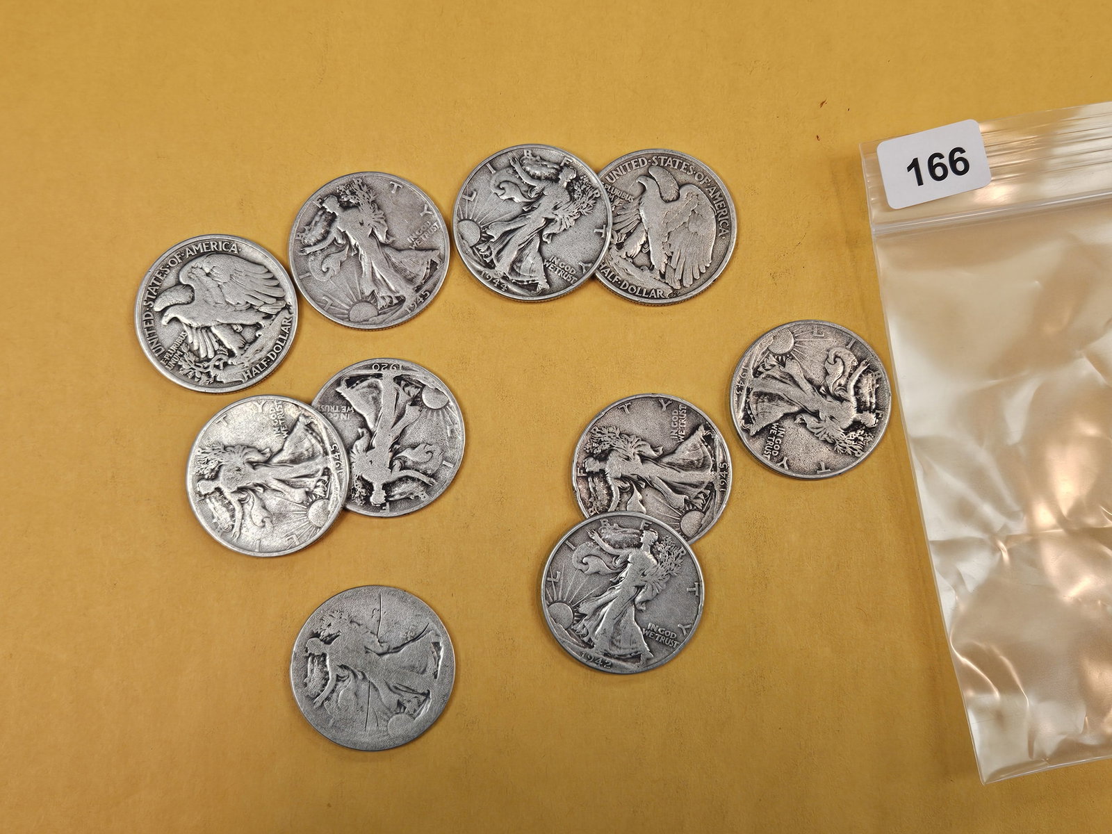 Ten mixed silver Walking Liberty Half Dollars: Circulated