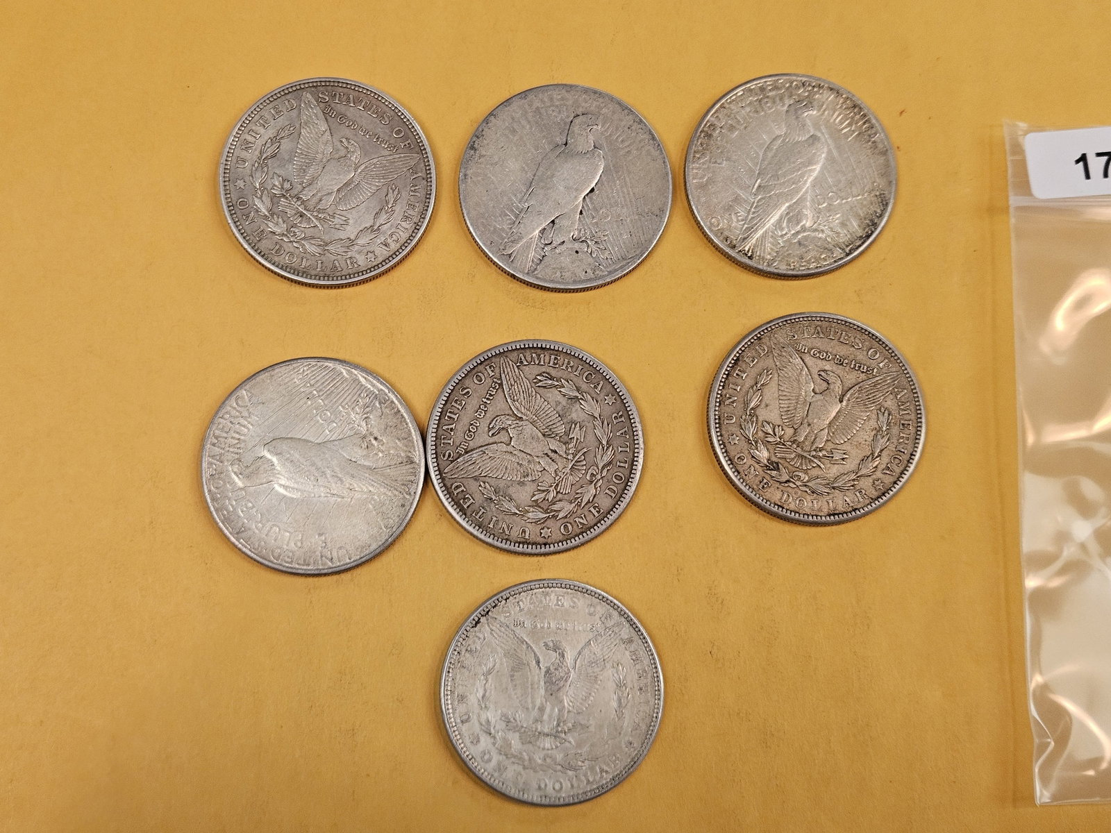 Seven mixed Peace and Morgan silver Dollars - 3