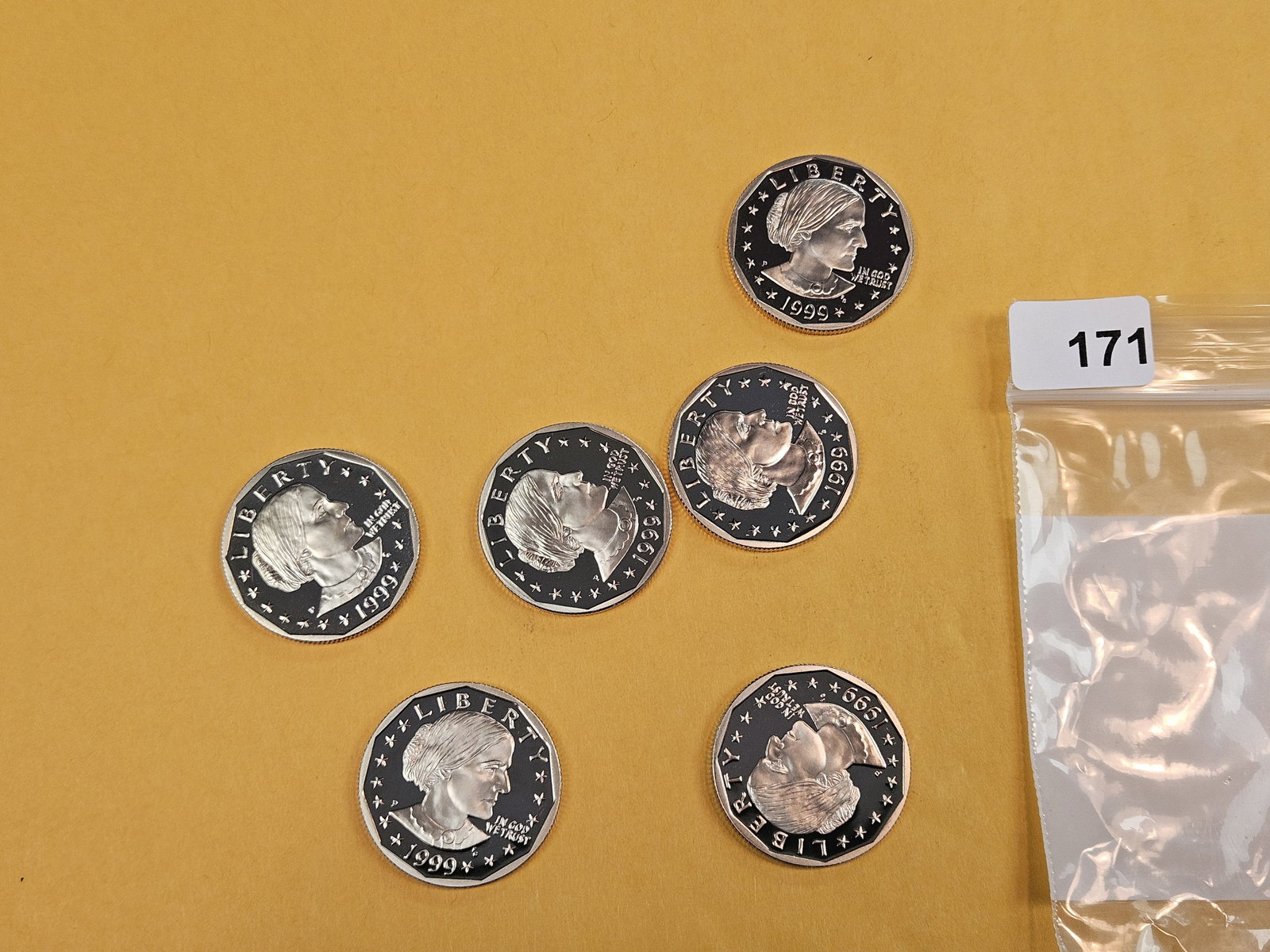 Six proof 1999 Susan B Anthony Dollars - 2