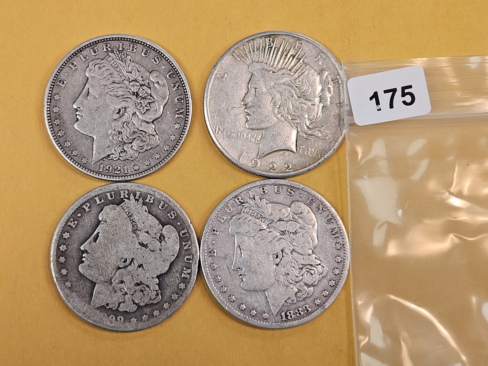 Four mixed Silver Dollars: Peace and Morgan