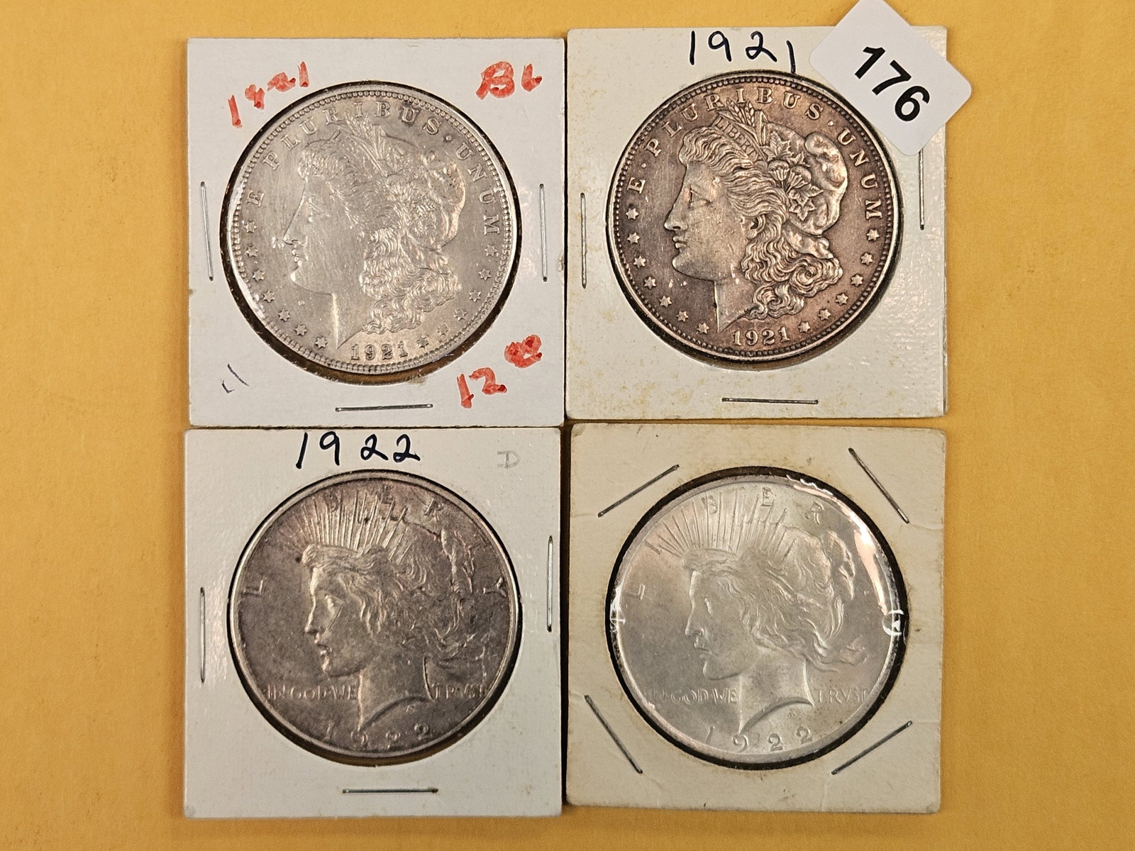 Four mixed Silver Dollars: Peace and Morgan