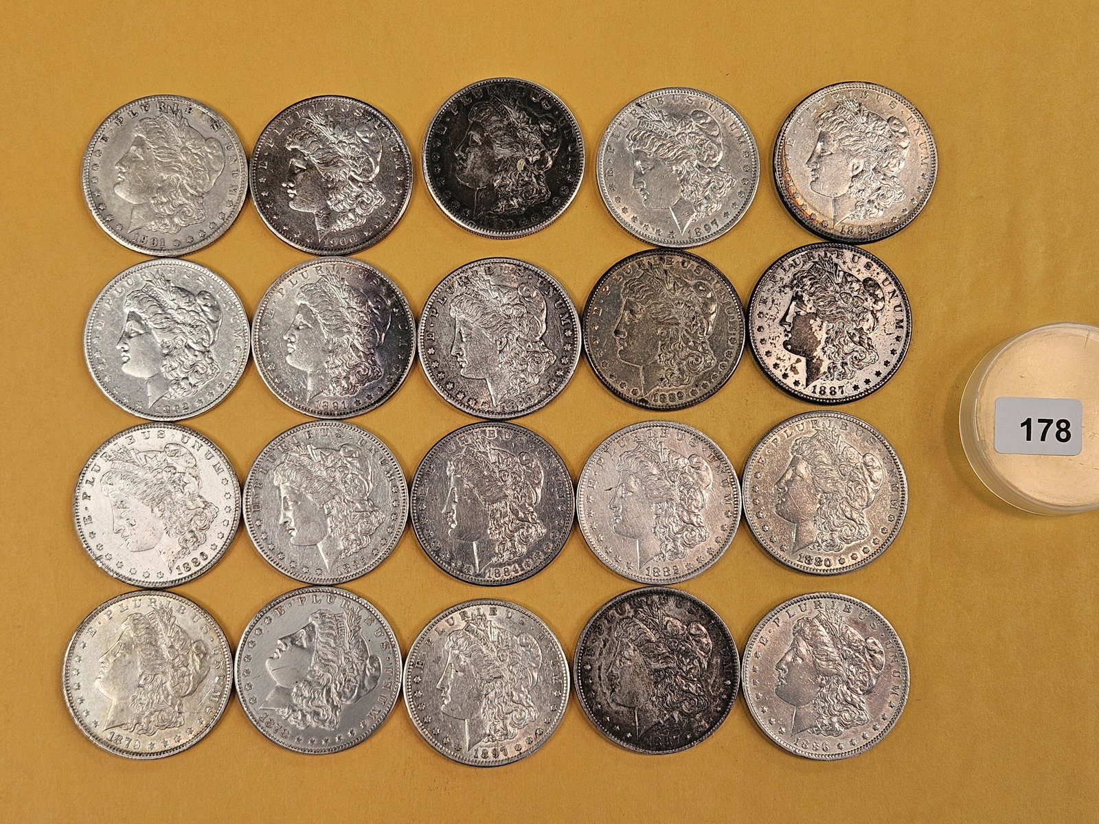 ** FULL ROLL ** Twenty Morgan Silver Dollars: All pre-1904. Grades from Extra fine through Brilliant Uncirculated - details