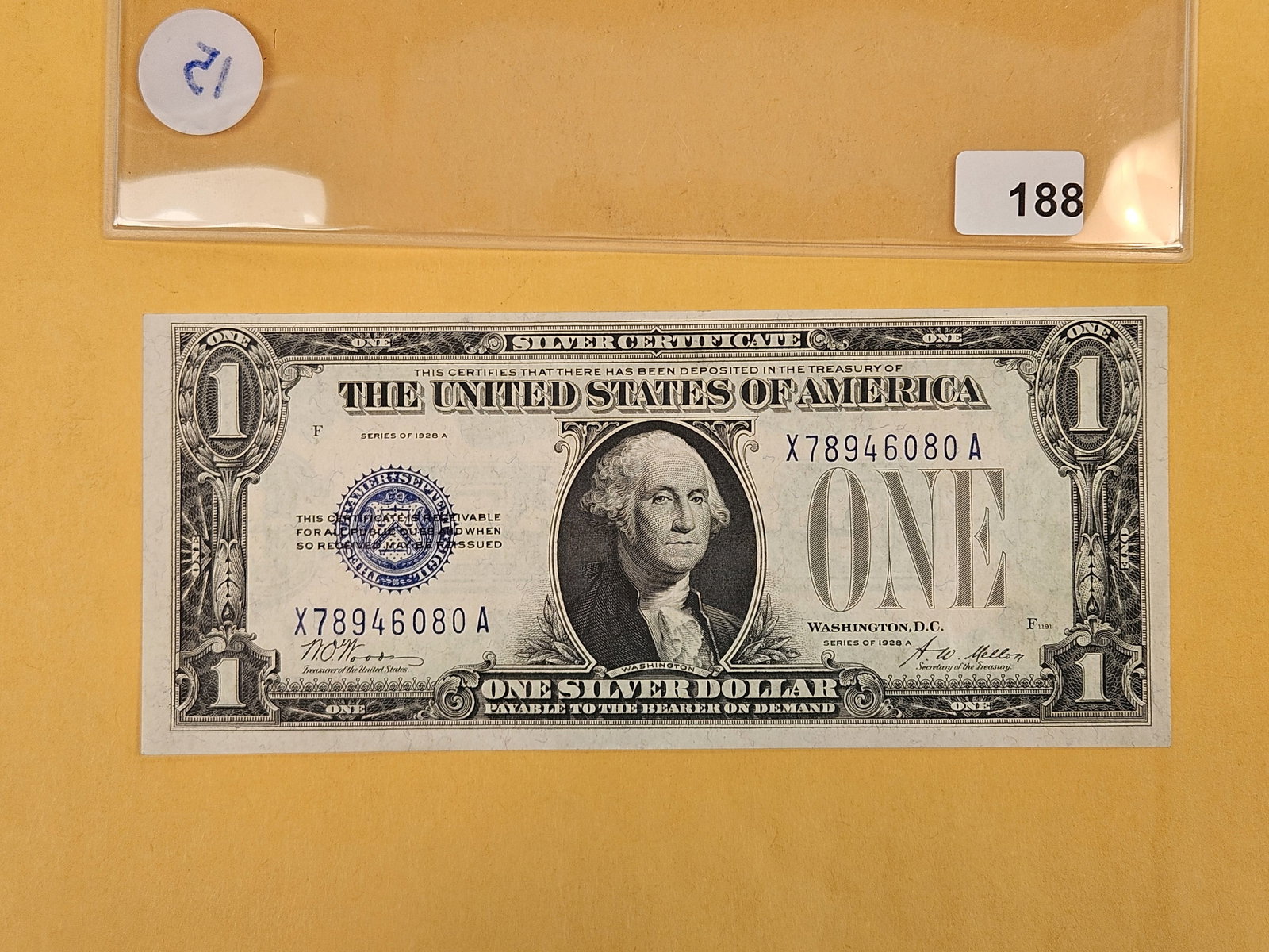 Crisp Series of 1928-A One Dollar Silver Certificate: Funny Back
