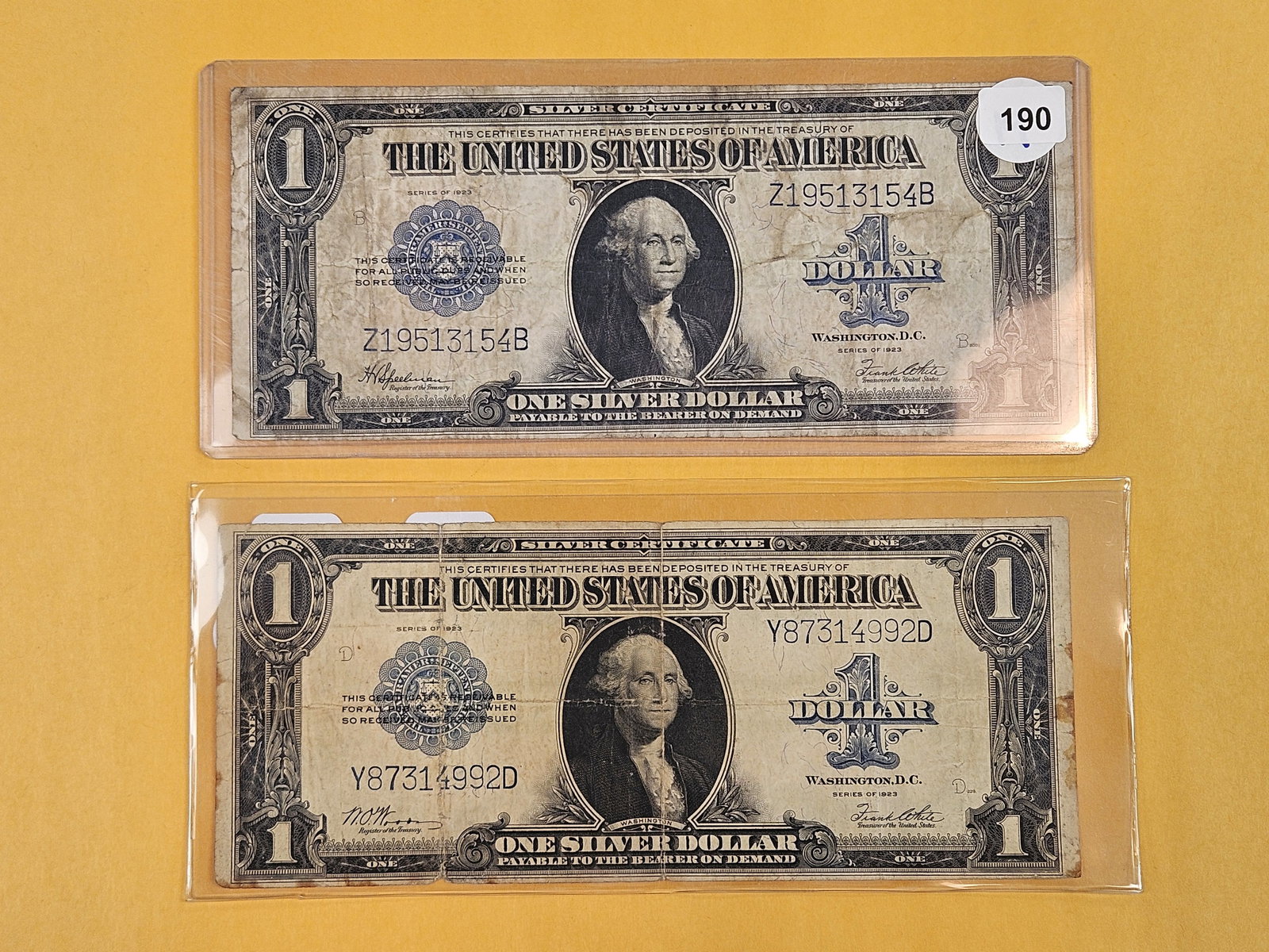 Two Large-size, One Dollar, Silver Certificates: Both Series 1923