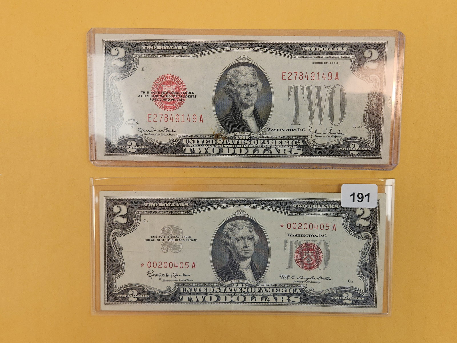 Two little better Two Dollar Red Seal US Notes: Series 1928-G and 1963 STAR