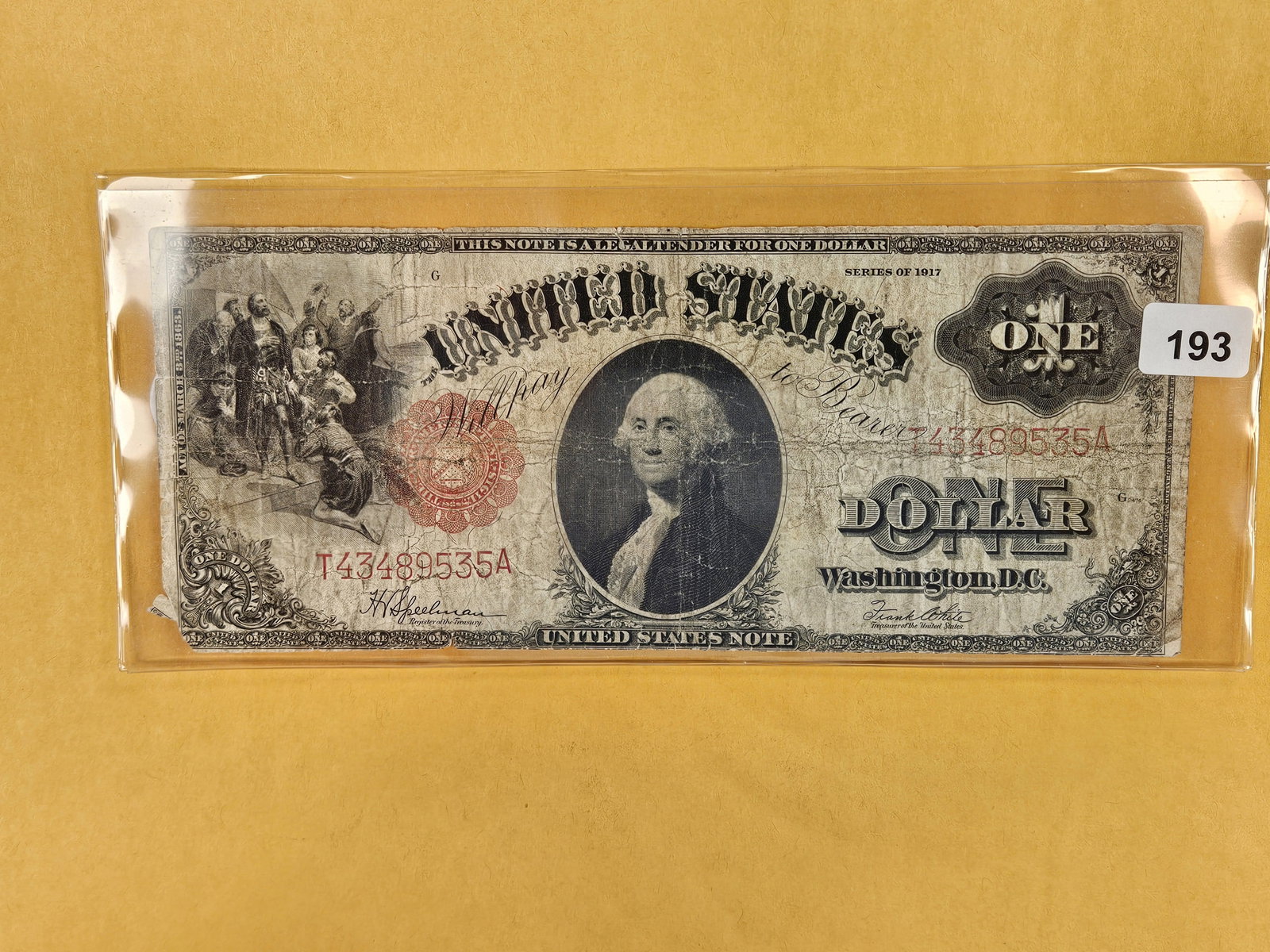 Series of 1917 One Dollar Large Size Legal Tender: Well circulated