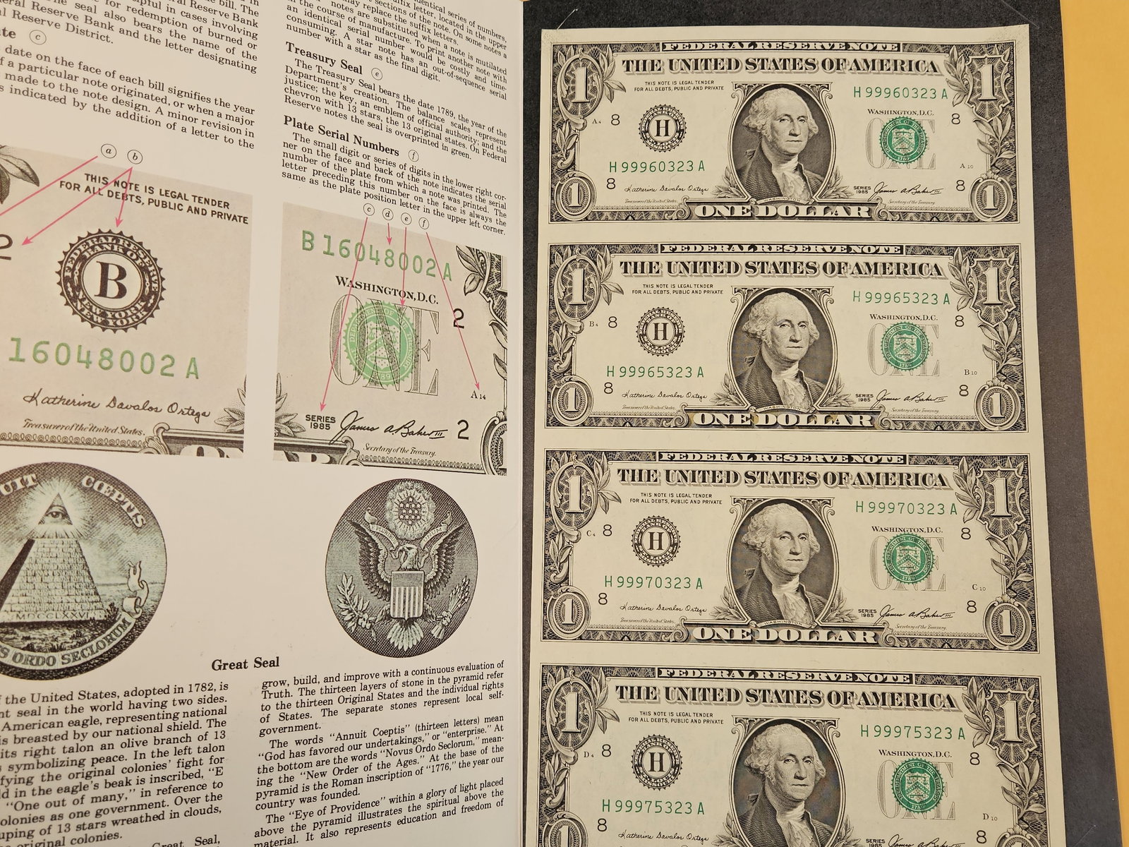 Crisp Uncirculated, Uncut, Sequential, Sheet of One Dollar US Notes - 2
