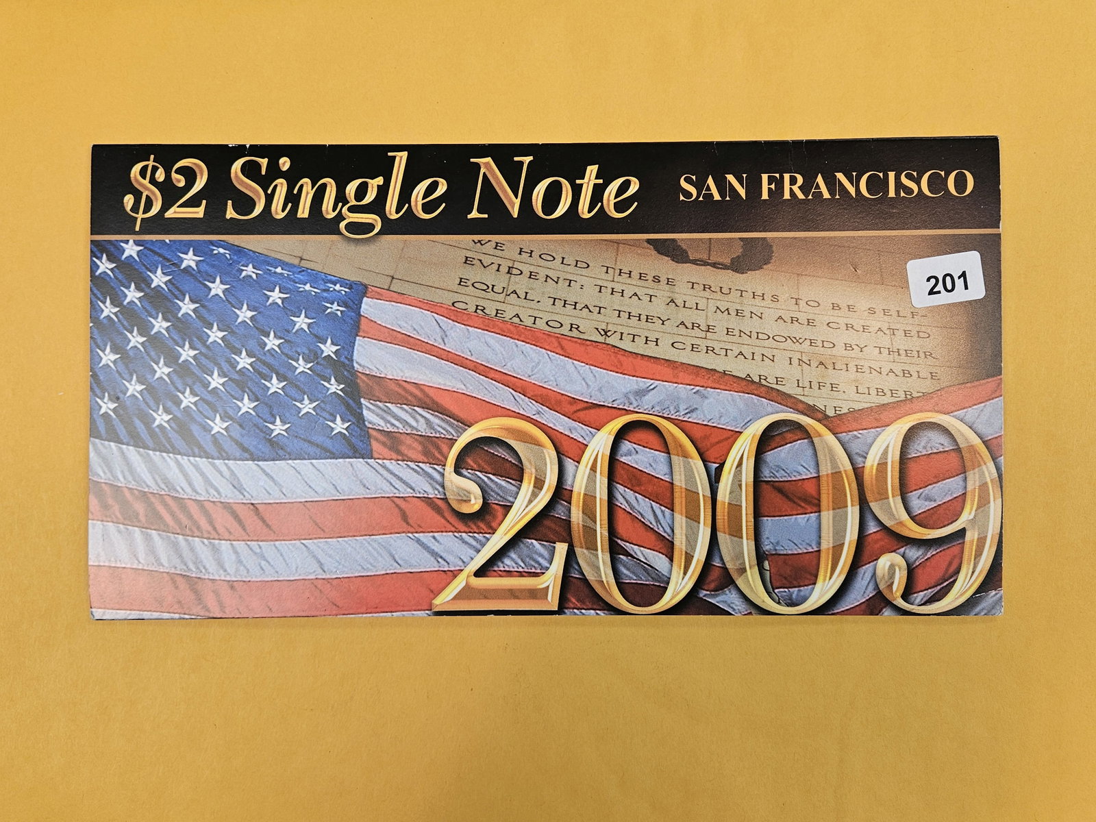 BEP Crisp Uncirculated Two Dollar US note: In original BEP Folio. From San Francisco