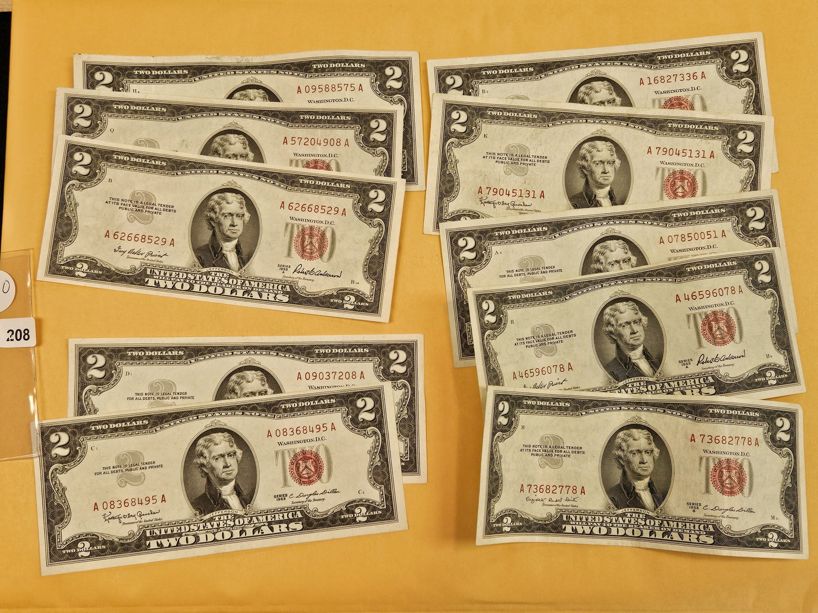Ten Crisp Two Dollar Red Seal US Notes (1 of 1)