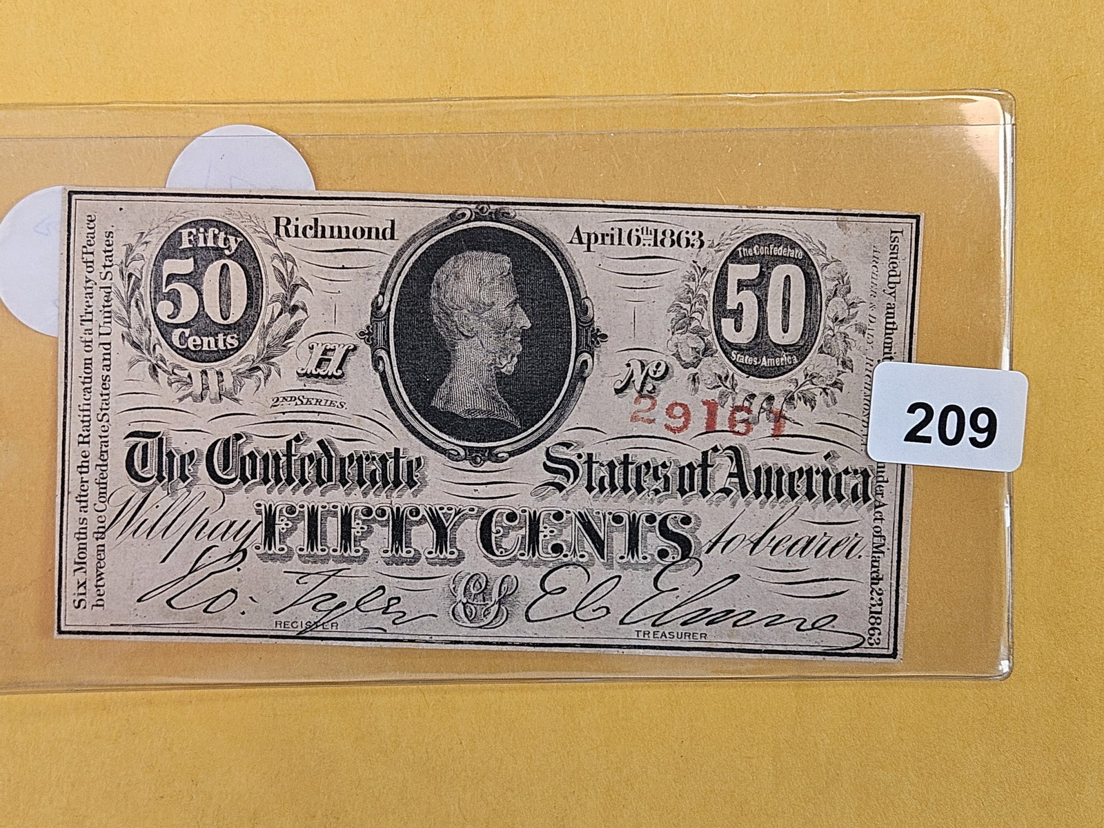 Crisp 1863 Confederate States of American Fifty Cents: Richmond, Virginia. T-63