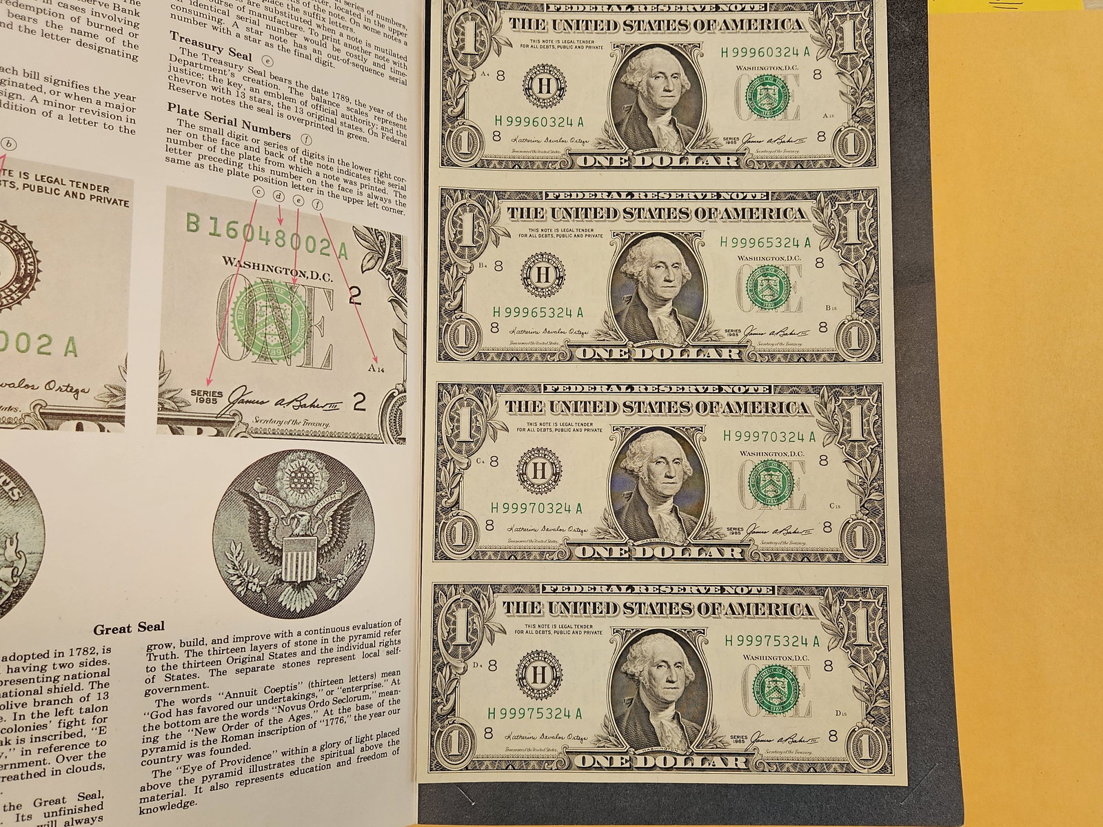 Crisp Uncirculated, Uncut, Sequential, Sheet of One Dollar US Notes - 2