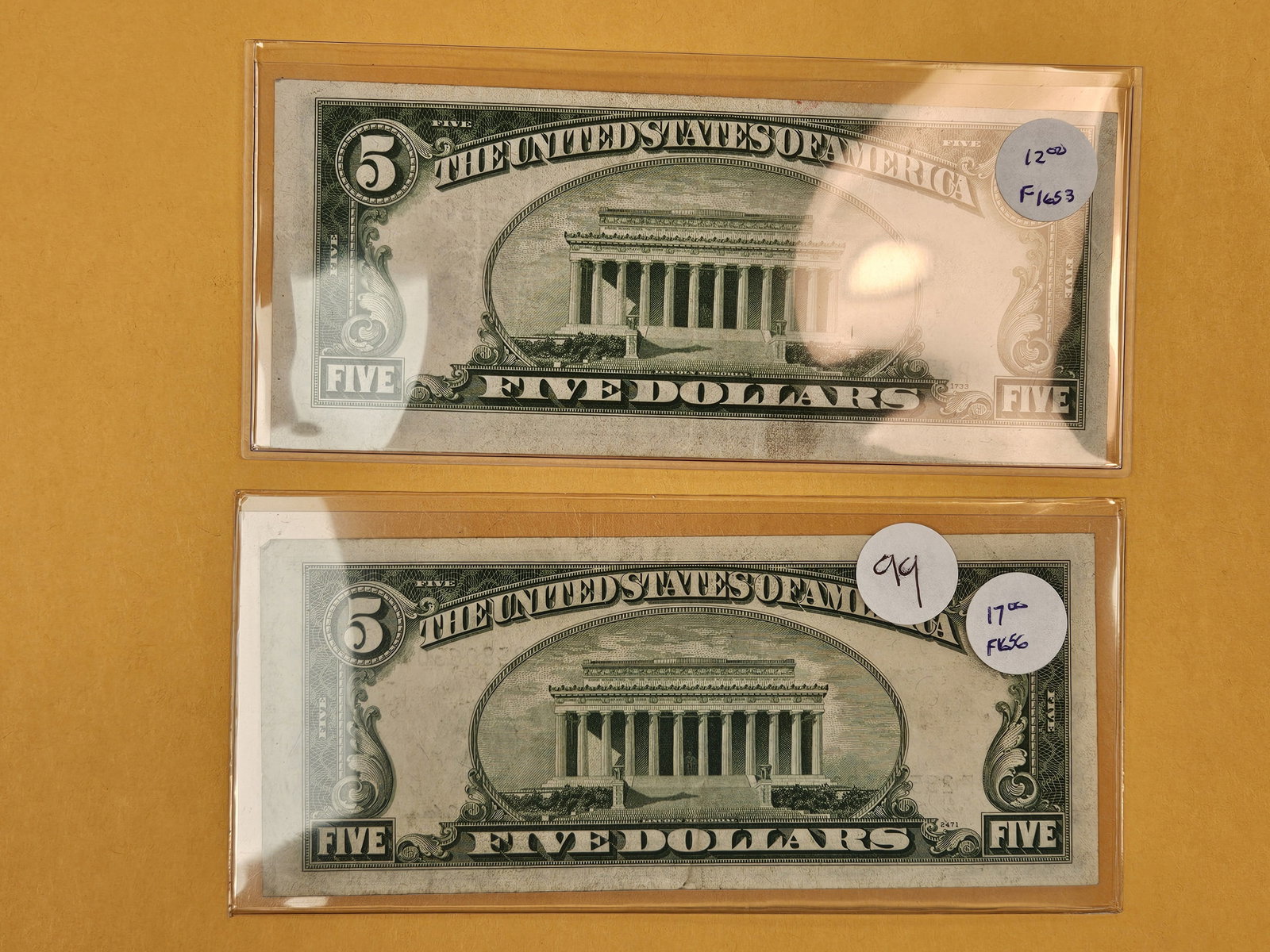 Two crispy Five Dollar Silver Certificates - 2