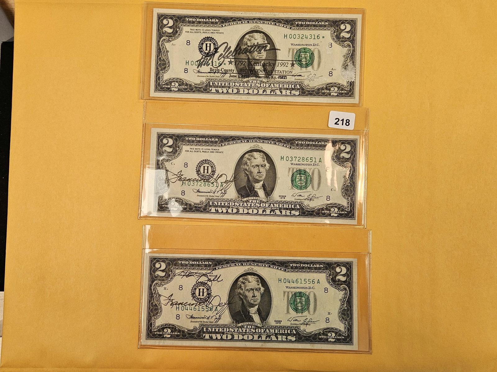 Three $2 US Notes with Signatures (1 of 4)