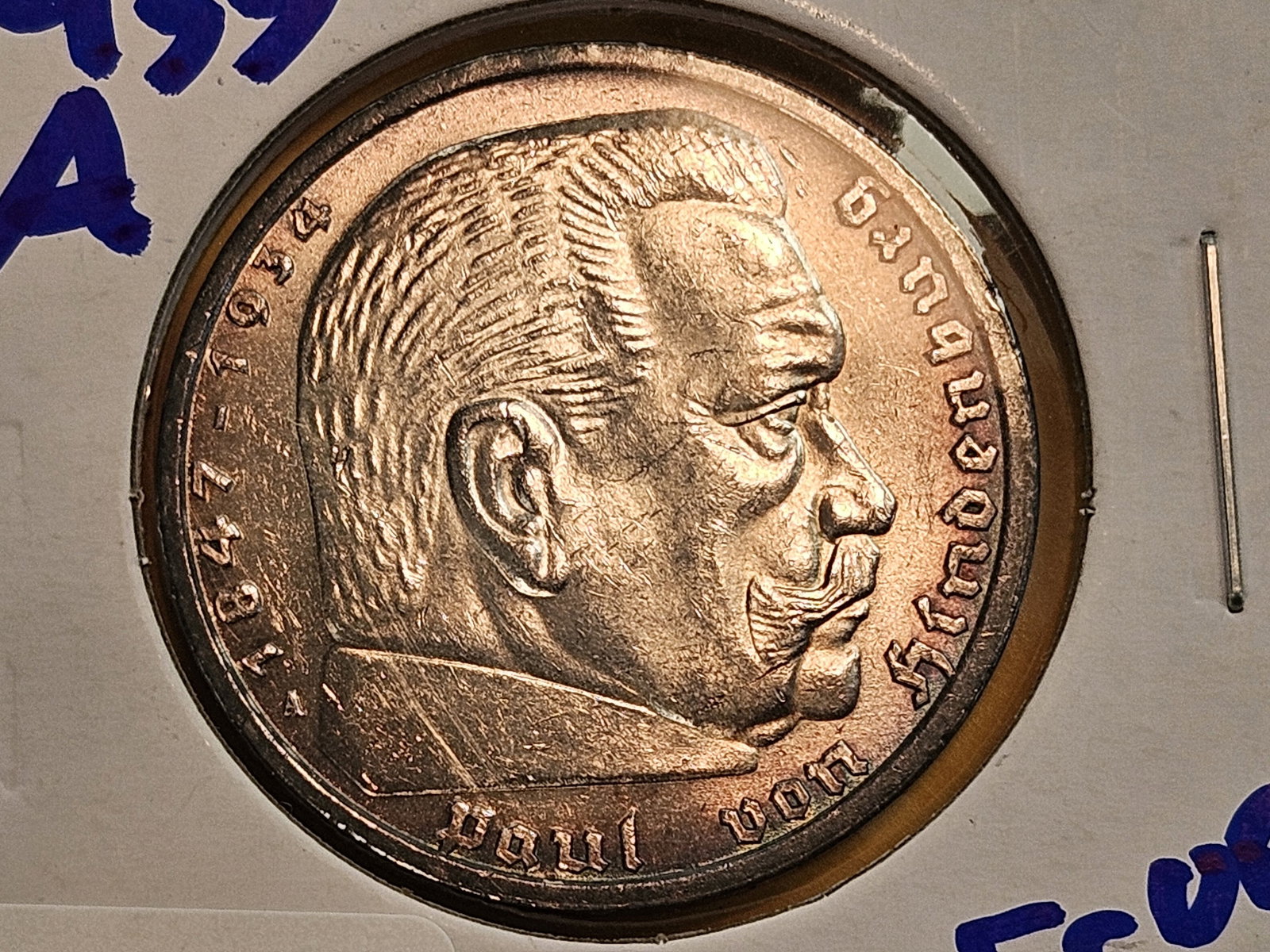 Nicely toned 1935-A Germany silver 5 reichsmarks: Nice patina