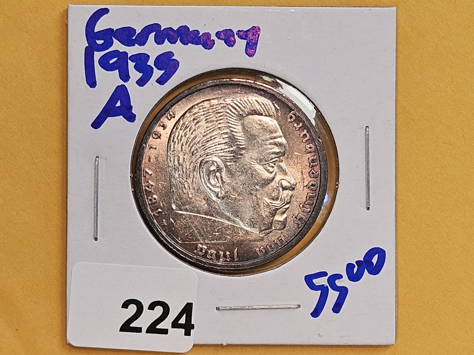 Nicely toned 1935-A Germany silver 5 reichsmarks - 2