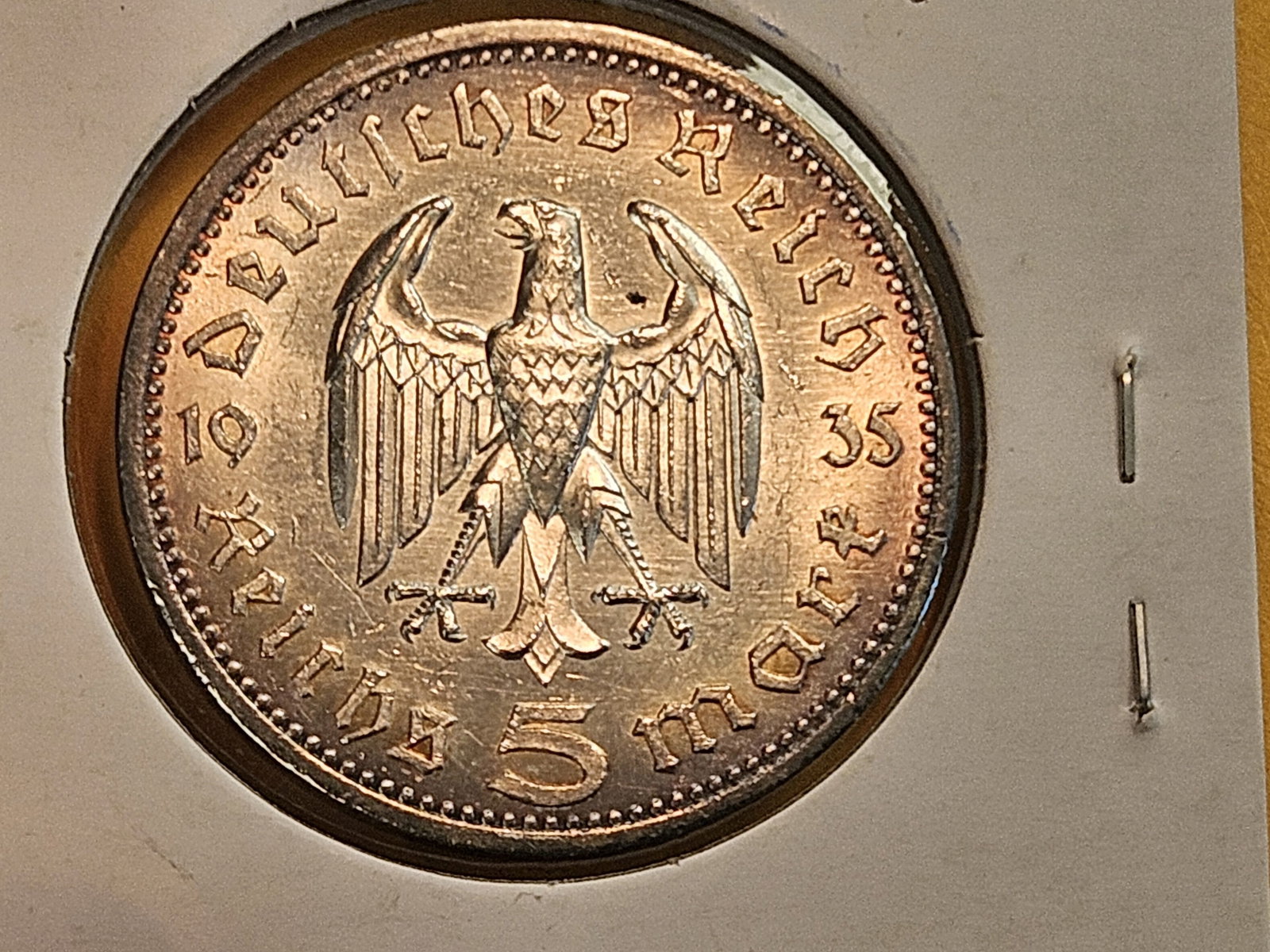 Nicely toned 1935-A Germany silver 5 reichsmarks - 5