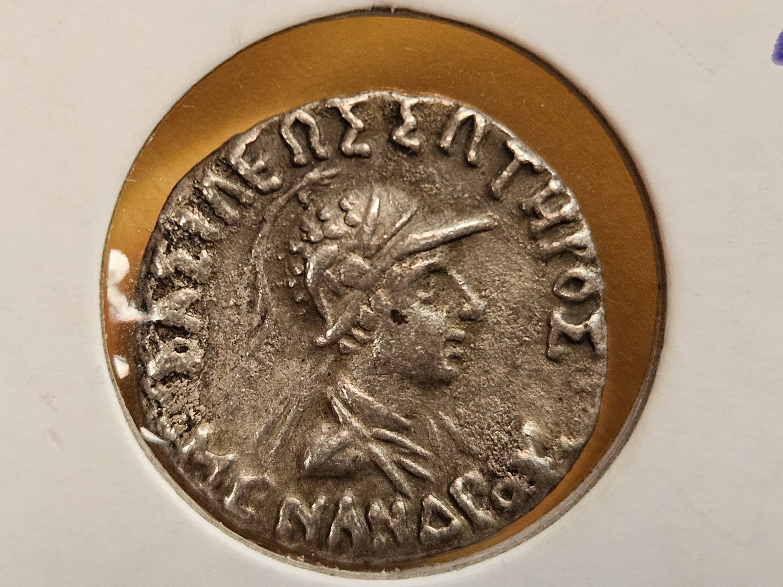 ANCIENT! 155 - 130 BC Indo-Greek Silver Denarius: Featuring king meander I on the obverse. Meander I was a prominent king who ruled a large empire in the northwest regions of the indian subcontinent