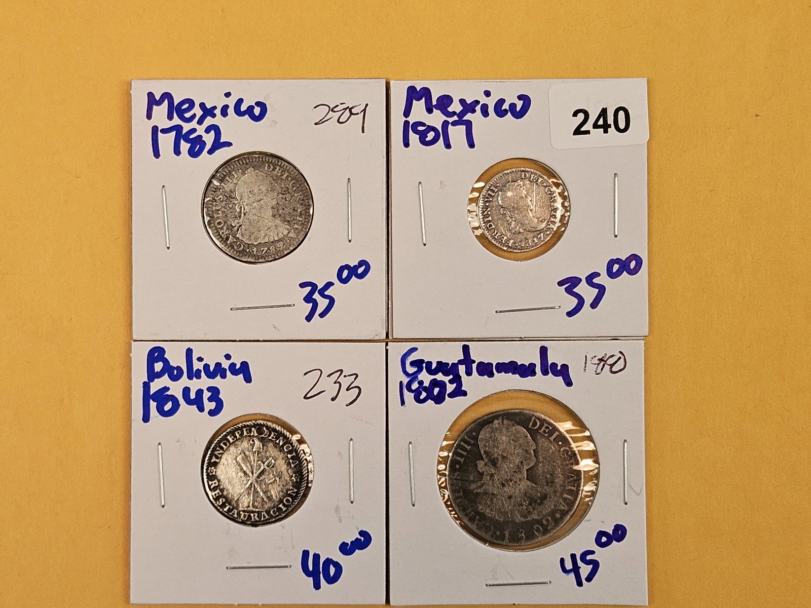 Four cool silver coins from South of the Border: Mexico, Bolivia and Guatemala