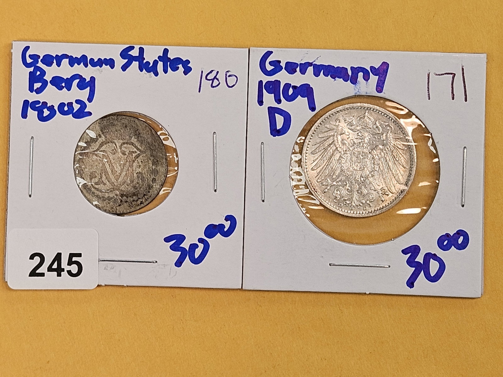 Two silver German coins: German States and Germany